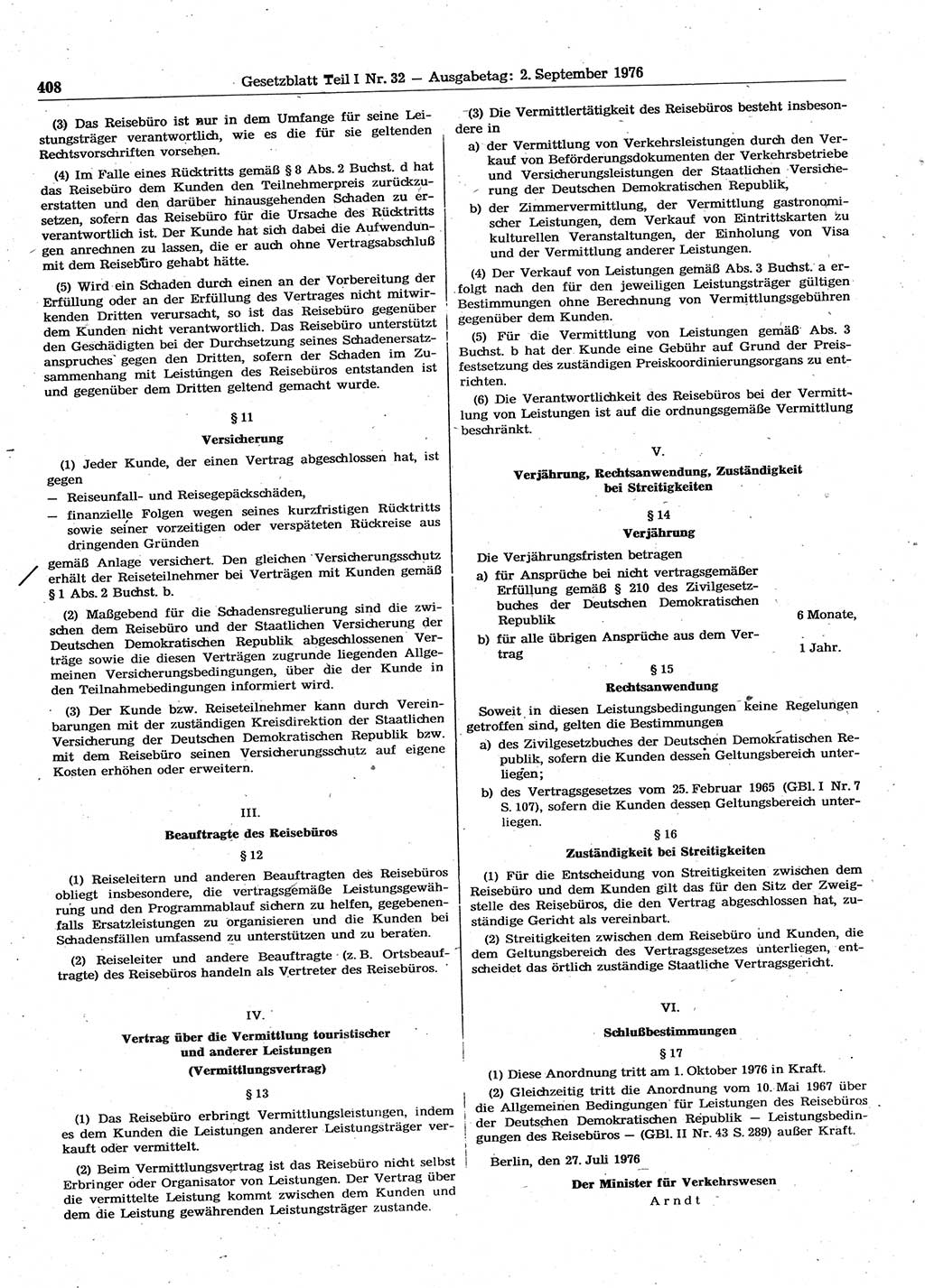 Gesetzblatt (GBl.) der Deutschen Demokratischen Republik (DDR) Teil Ⅰ 1976, Seite 408 (GBl. DDR Ⅰ 1976, S. 408)
