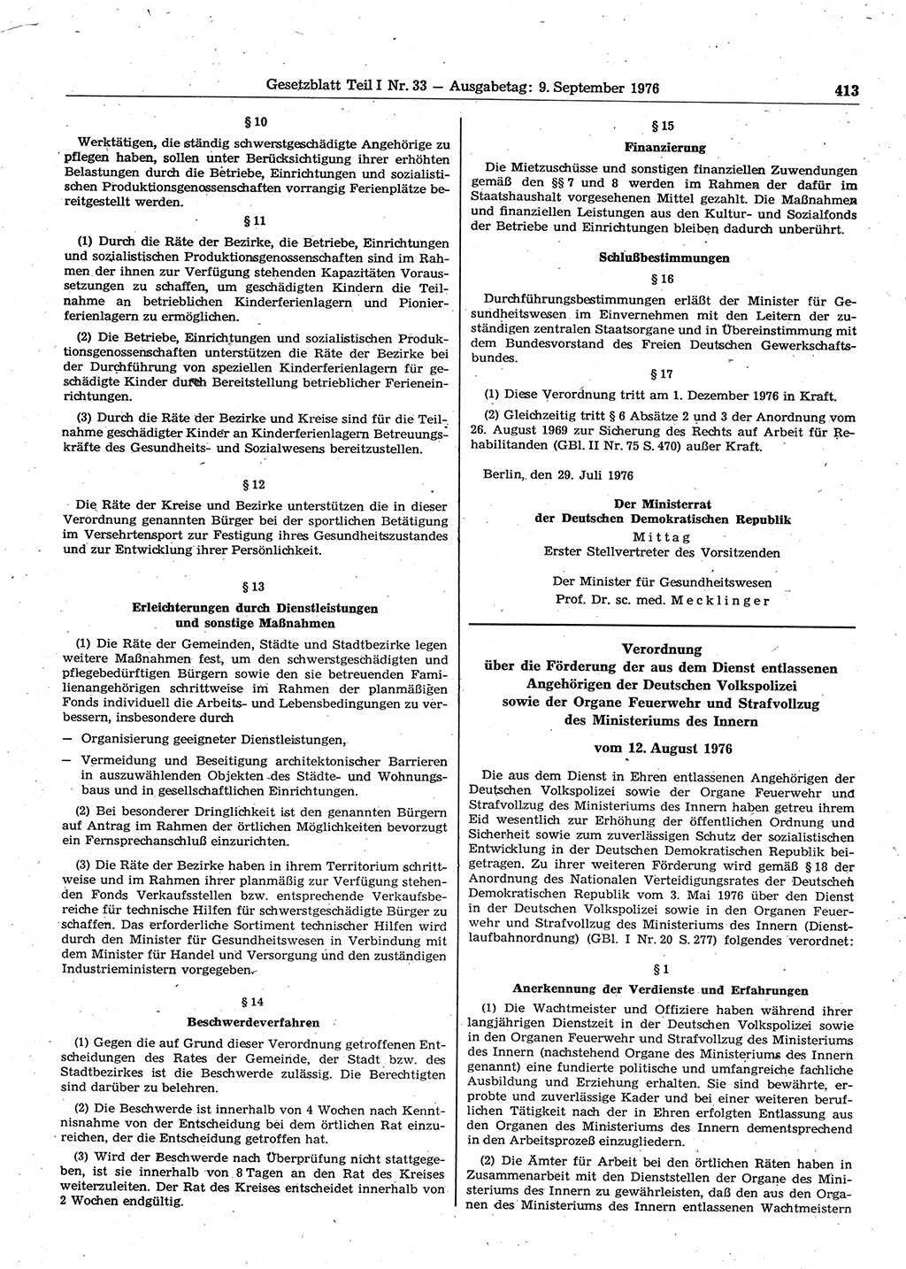 Gesetzblatt (GBl.) der Deutschen Demokratischen Republik (DDR) Teil Ⅰ 1976, Seite 413 (GBl. DDR Ⅰ 1976, S. 413)
