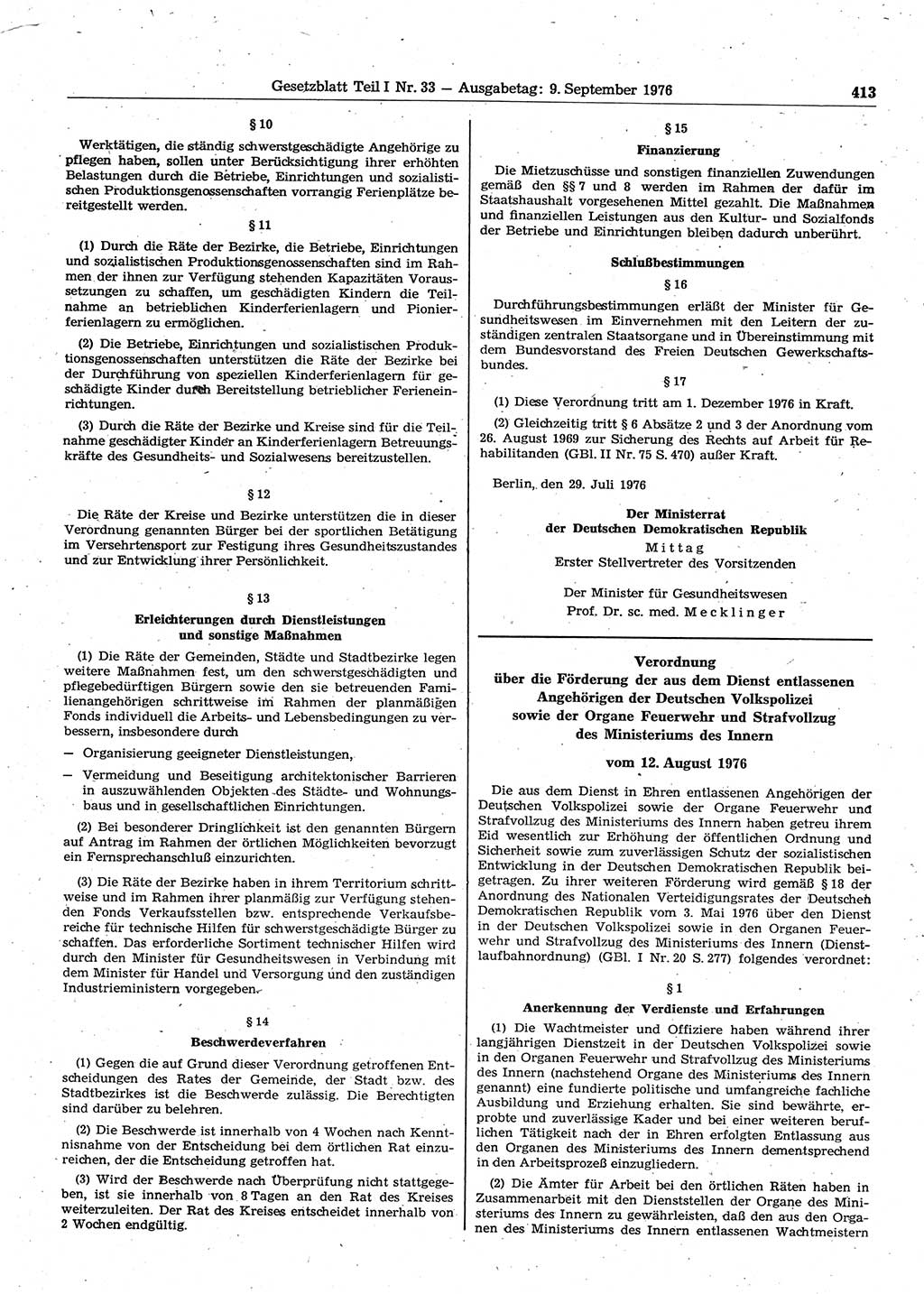 Gesetzblatt (GBl.) der Deutschen Demokratischen Republik (DDR) Teil Ⅰ 1976, Seite 413 (GBl. DDR Ⅰ 1976, S. 413)