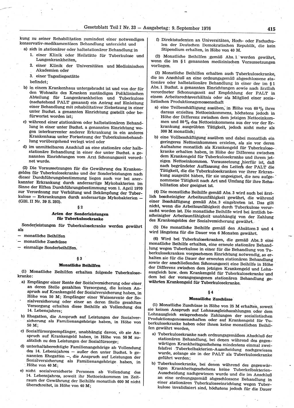 Gesetzblatt (GBl.) der Deutschen Demokratischen Republik (DDR) Teil Ⅰ 1976, Seite 415 (GBl. DDR Ⅰ 1976, S. 415)