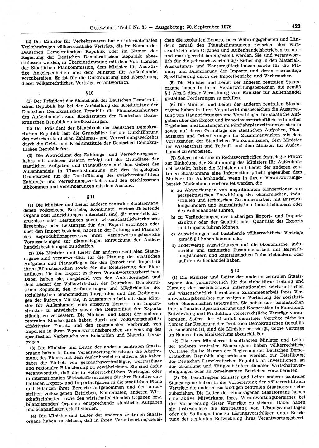 Gesetzblatt (GBl.) der Deutschen Demokratischen Republik (DDR) Teil Ⅰ 1976, Seite 423 (GBl. DDR Ⅰ 1976, S. 423)