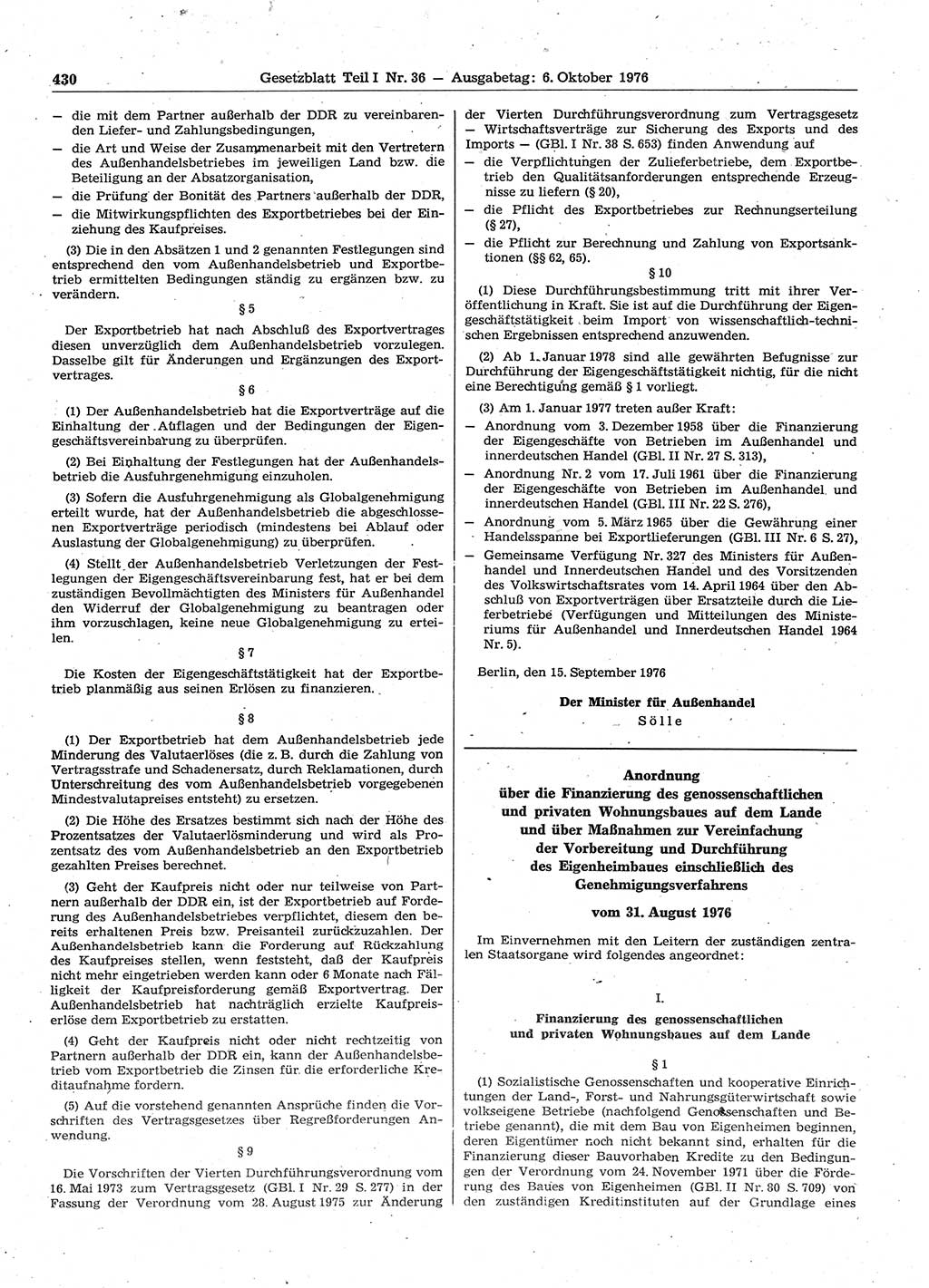 Gesetzblatt (GBl.) der Deutschen Demokratischen Republik (DDR) Teil Ⅰ 1976, Seite 430 (GBl. DDR Ⅰ 1976, S. 430)