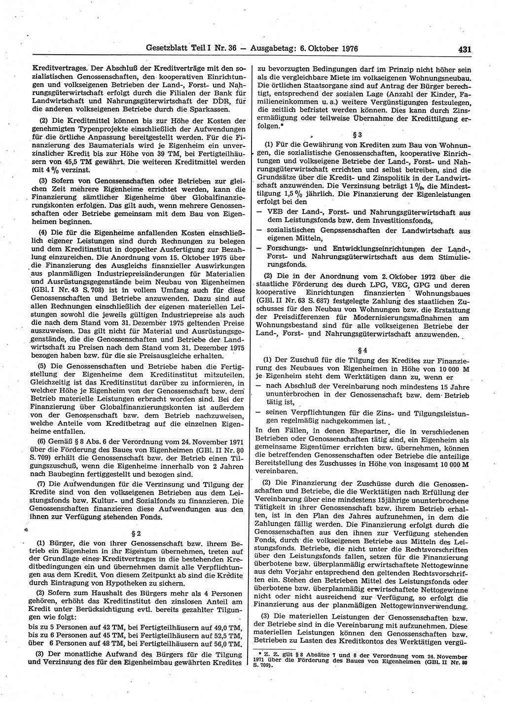Gesetzblatt (GBl.) der Deutschen Demokratischen Republik (DDR) Teil Ⅰ 1976, Seite 431 (GBl. DDR Ⅰ 1976, S. 431)