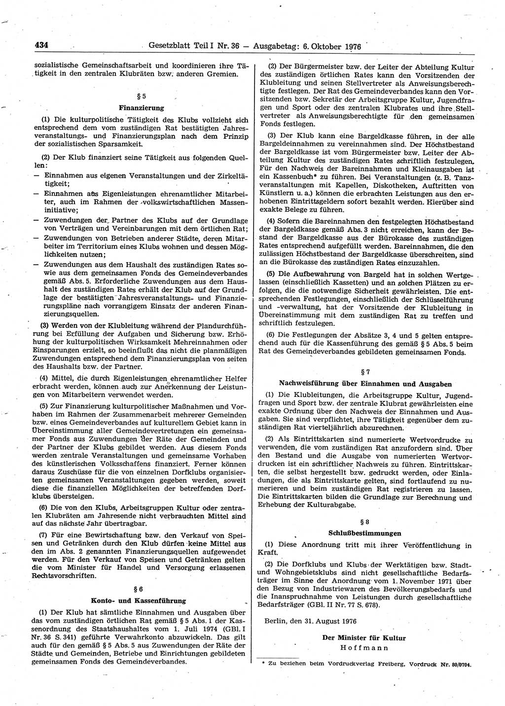 Gesetzblatt (GBl.) der Deutschen Demokratischen Republik (DDR) Teil Ⅰ 1976, Seite 434 (GBl. DDR Ⅰ 1976, S. 434)