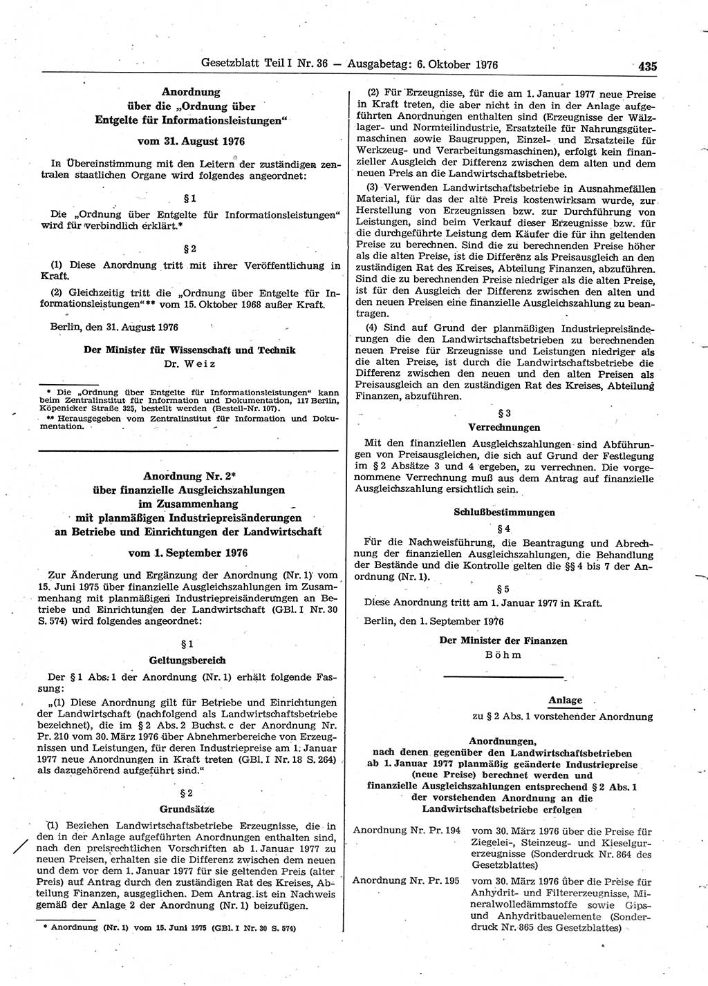 Gesetzblatt (GBl.) der Deutschen Demokratischen Republik (DDR) Teil Ⅰ 1976, Seite 435 (GBl. DDR Ⅰ 1976, S. 435)