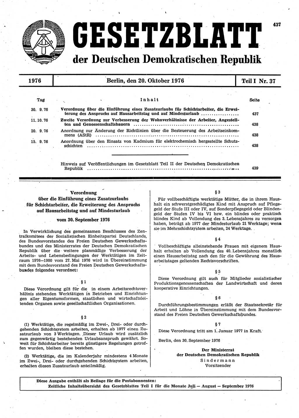 Gesetzblatt (GBl.) der Deutschen Demokratischen Republik (DDR) Teil Ⅰ 1976, Seite 437 (GBl. DDR Ⅰ 1976, S. 437)