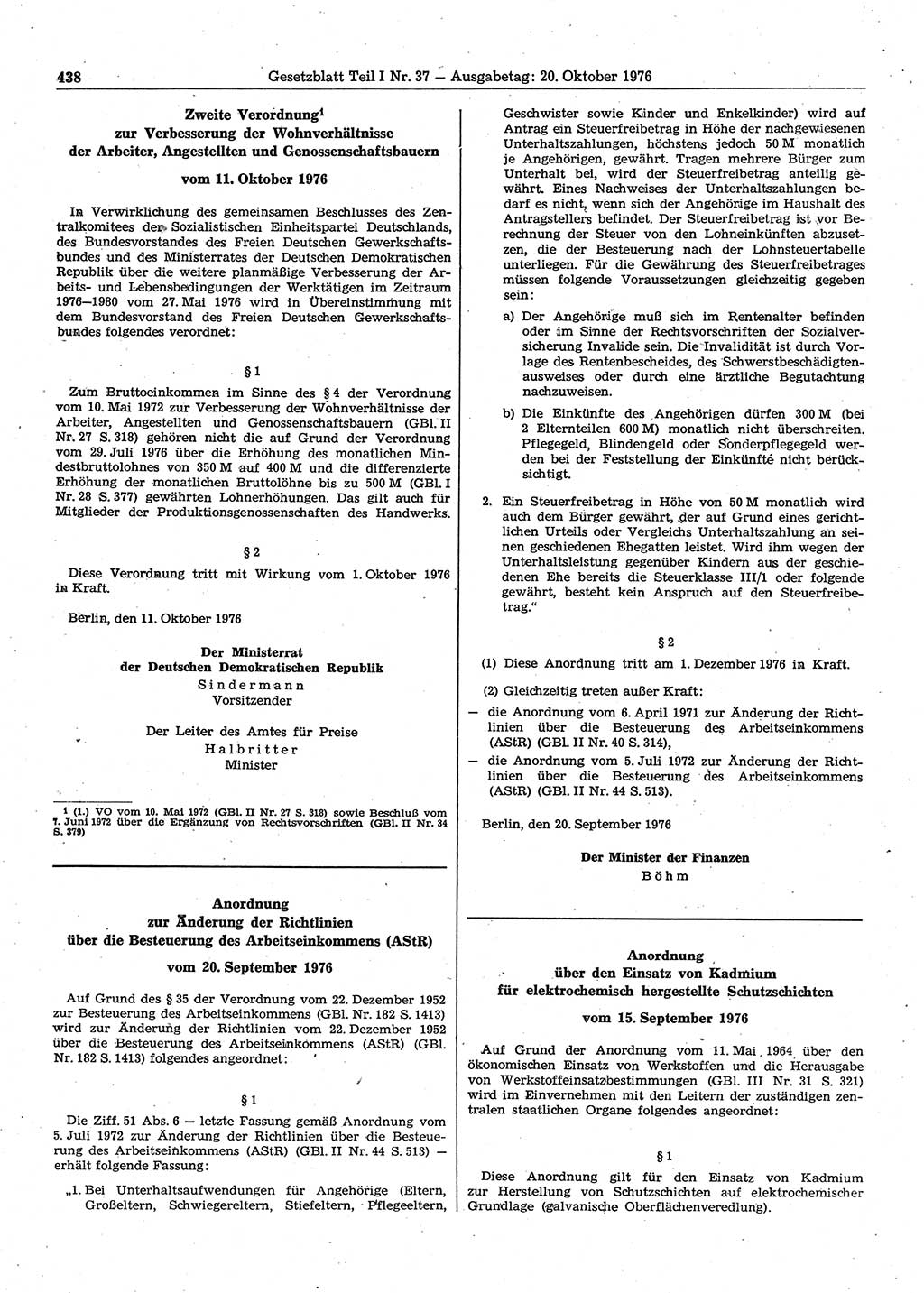 Gesetzblatt (GBl.) der Deutschen Demokratischen Republik (DDR) Teil Ⅰ 1976, Seite 438 (GBl. DDR Ⅰ 1976, S. 438)