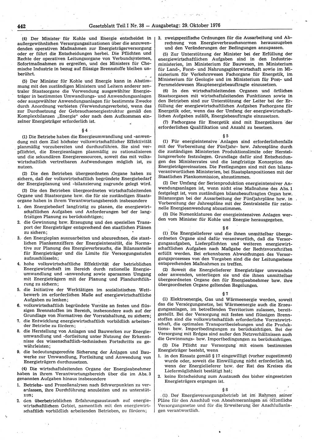 Gesetzblatt (GBl.) der Deutschen Demokratischen Republik (DDR) Teil Ⅰ 1976, Seite 442 (GBl. DDR Ⅰ 1976, S. 442)