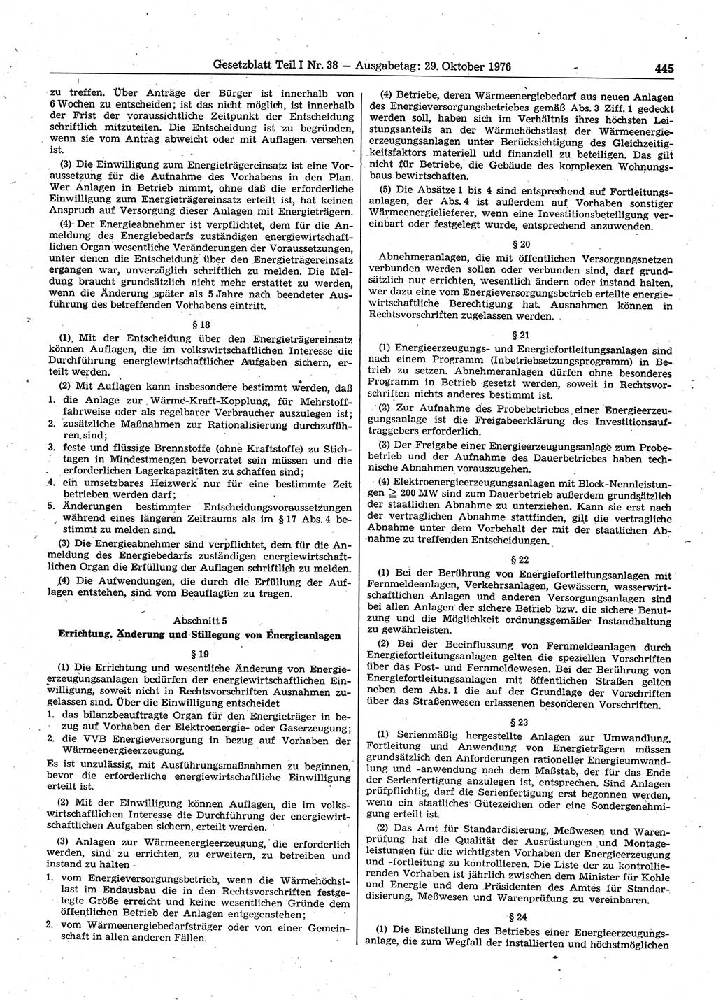 Gesetzblatt (GBl.) der Deutschen Demokratischen Republik (DDR) Teil Ⅰ 1976, Seite 445 (GBl. DDR Ⅰ 1976, S. 445)