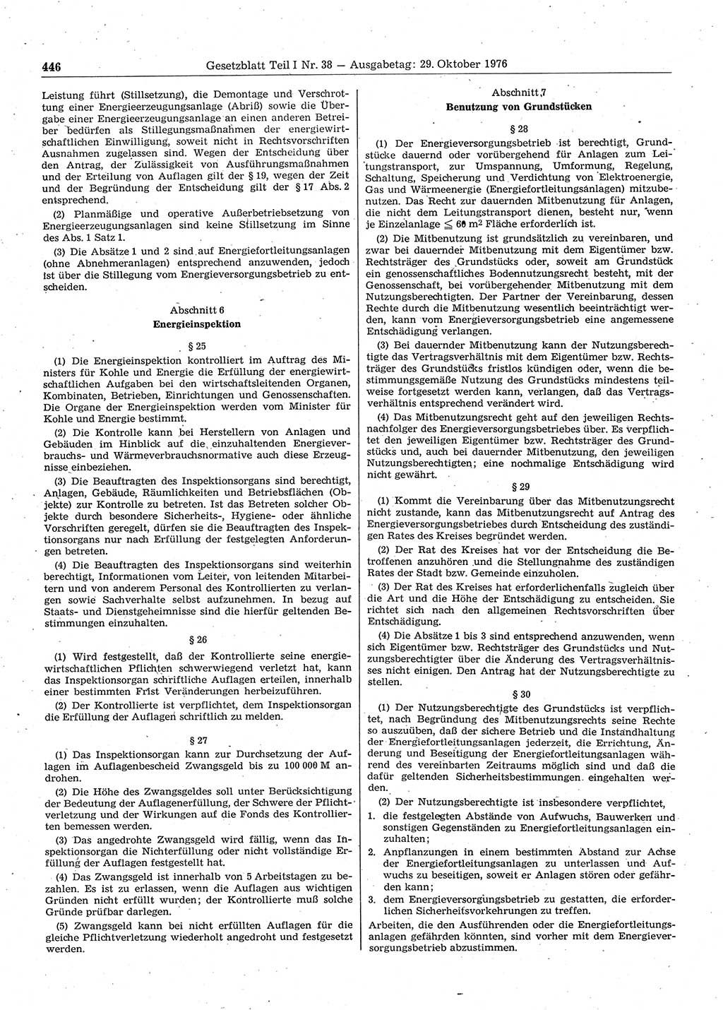 Gesetzblatt (GBl.) der Deutschen Demokratischen Republik (DDR) Teil Ⅰ 1976, Seite 446 (GBl. DDR Ⅰ 1976, S. 446)