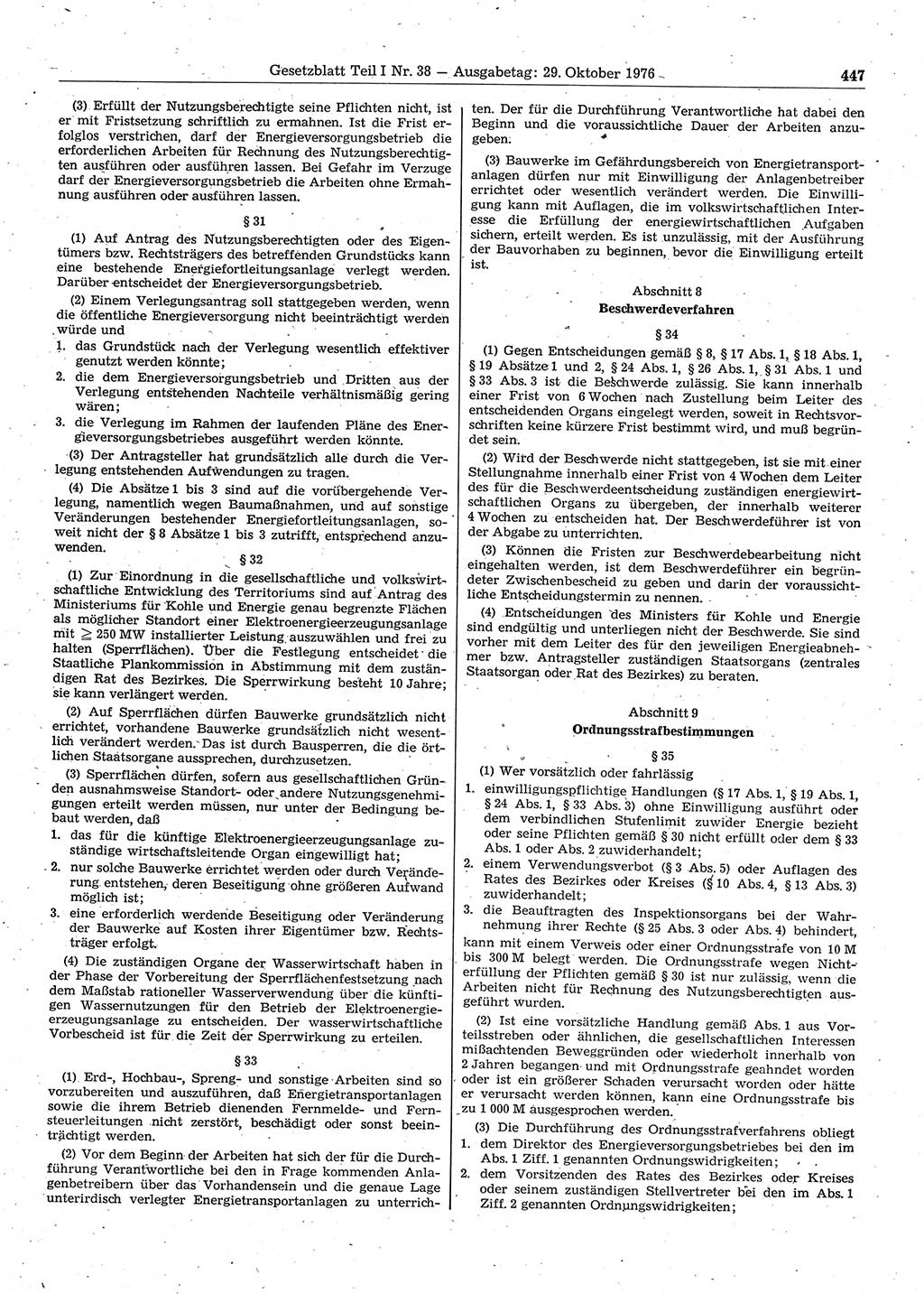 Gesetzblatt (GBl.) der Deutschen Demokratischen Republik (DDR) Teil Ⅰ 1976, Seite 447 (GBl. DDR Ⅰ 1976, S. 447)
