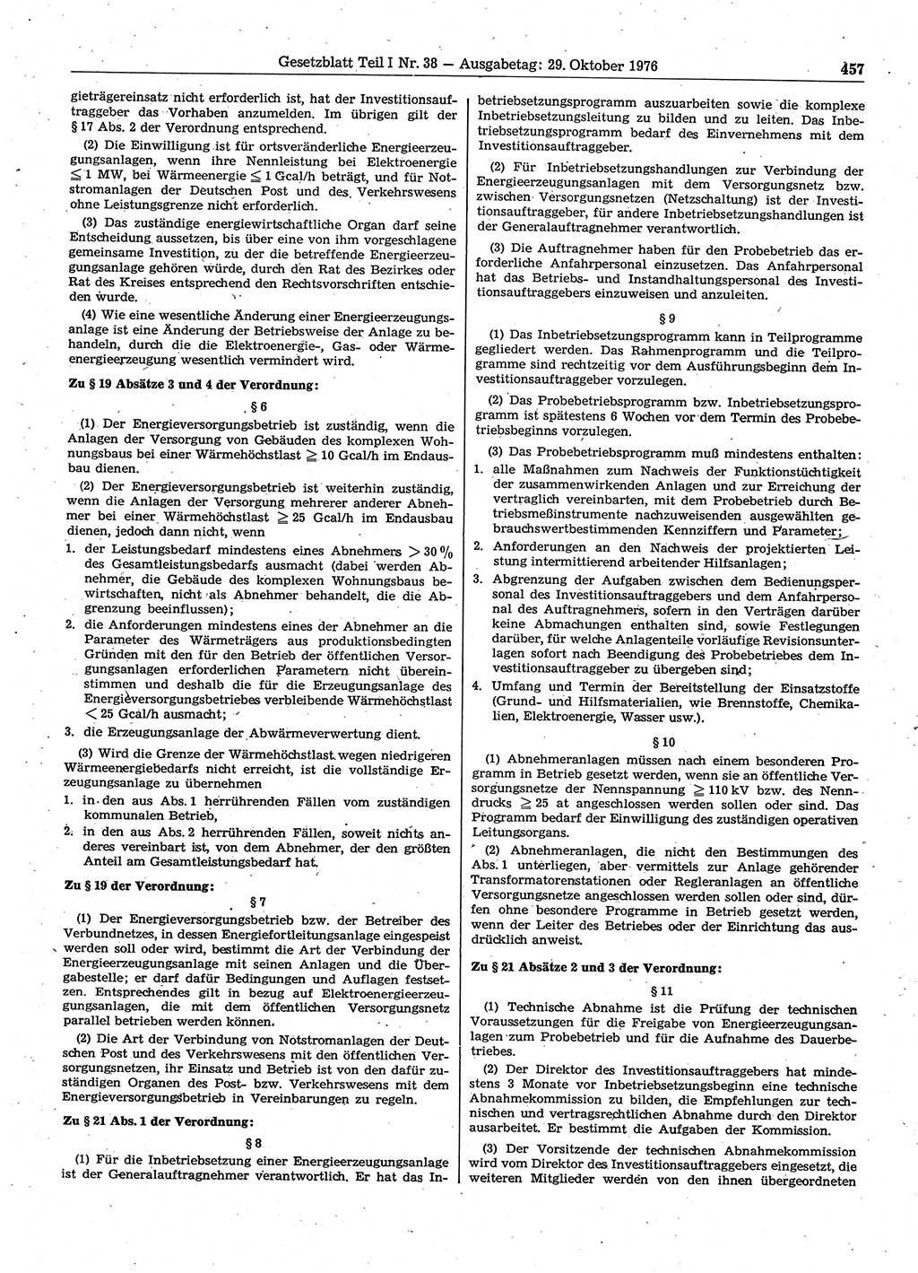 Gesetzblatt (GBl.) der Deutschen Demokratischen Republik (DDR) Teil Ⅰ 1976, Seite 457 (GBl. DDR Ⅰ 1976, S. 457)