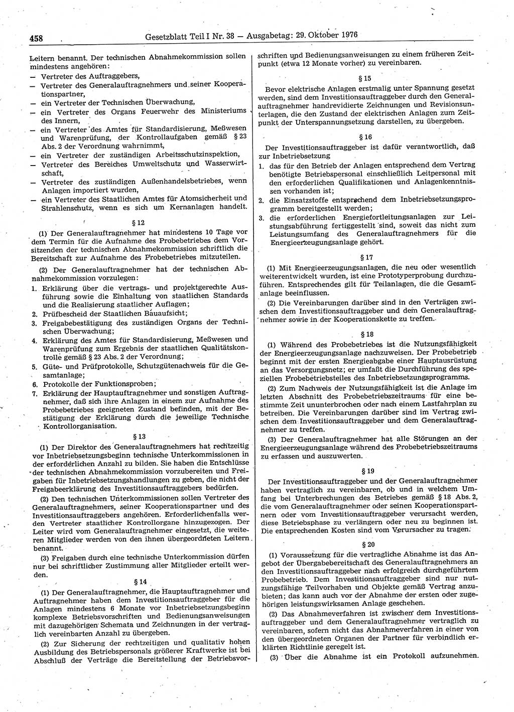 Gesetzblatt (GBl.) der Deutschen Demokratischen Republik (DDR) Teil Ⅰ 1976, Seite 458 (GBl. DDR Ⅰ 1976, S. 458)
