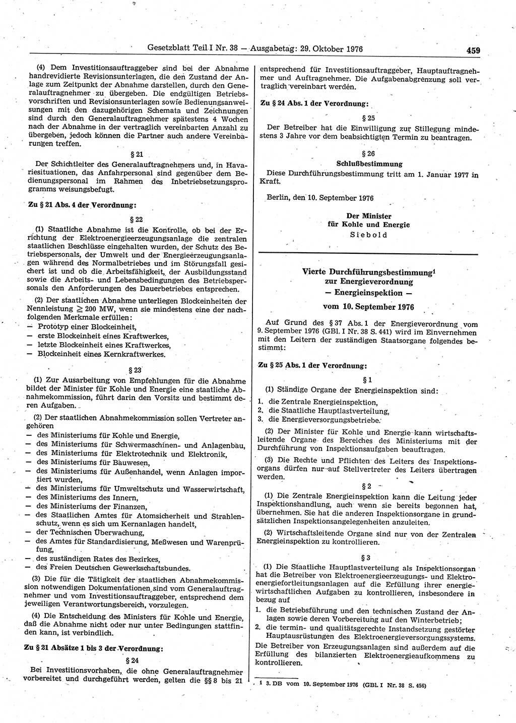 Gesetzblatt (GBl.) der Deutschen Demokratischen Republik (DDR) Teil Ⅰ 1976, Seite 459 (GBl. DDR Ⅰ 1976, S. 459)