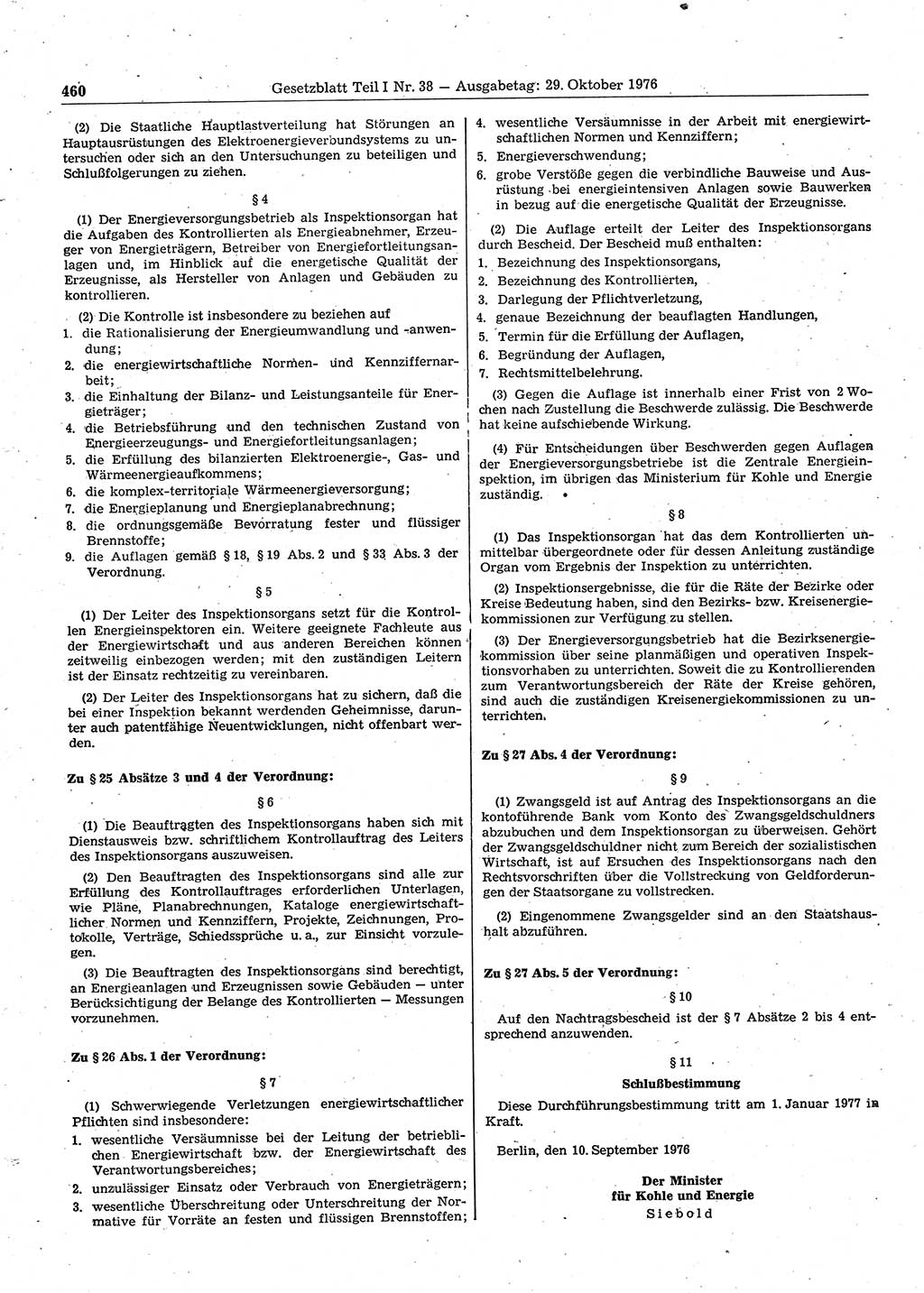 Gesetzblatt (GBl.) der Deutschen Demokratischen Republik (DDR) Teil Ⅰ 1976, Seite 460 (GBl. DDR Ⅰ 1976, S. 460)