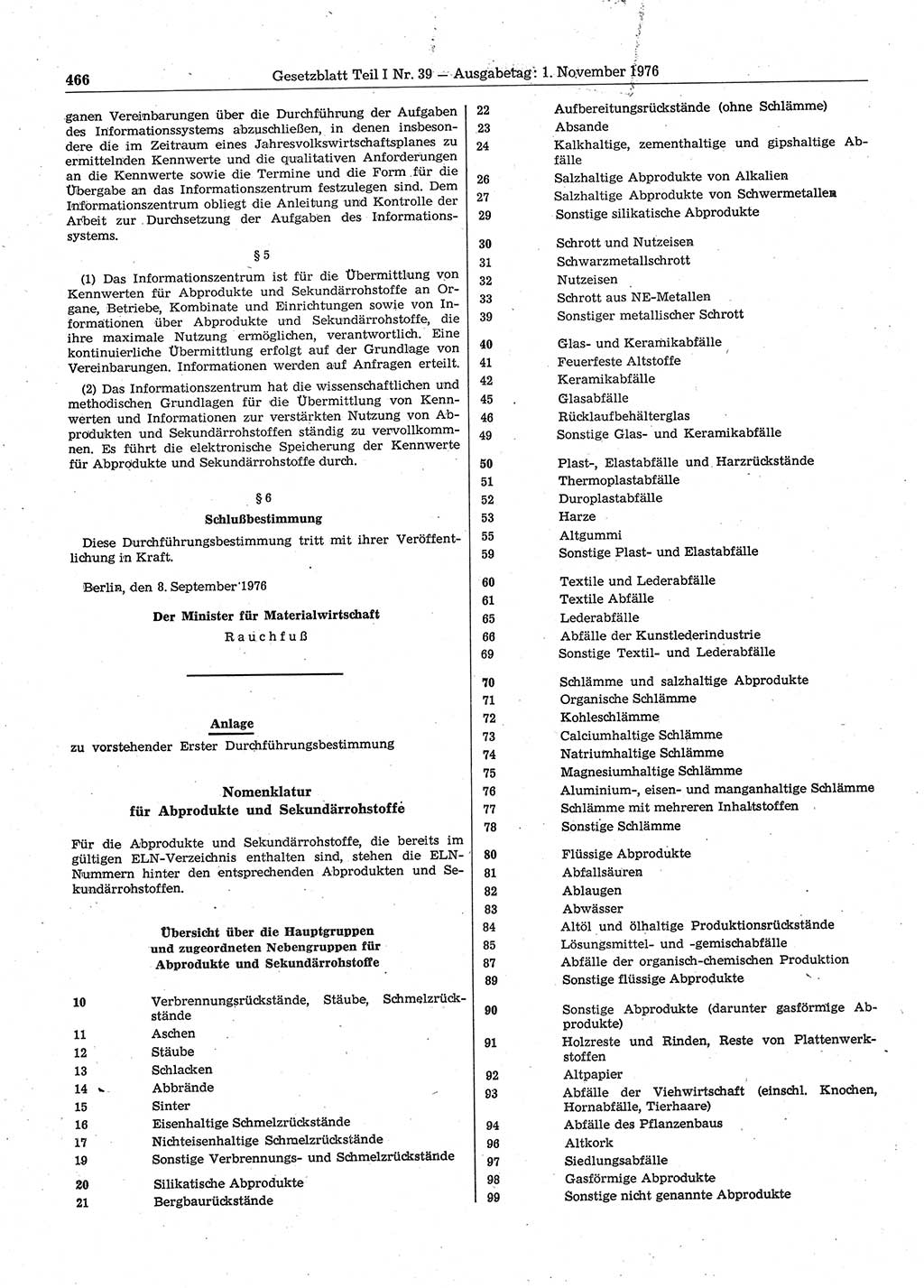 Gesetzblatt (GBl.) der Deutschen Demokratischen Republik (DDR) Teil Ⅰ 1976, Seite 466 (GBl. DDR Ⅰ 1976, S. 466)