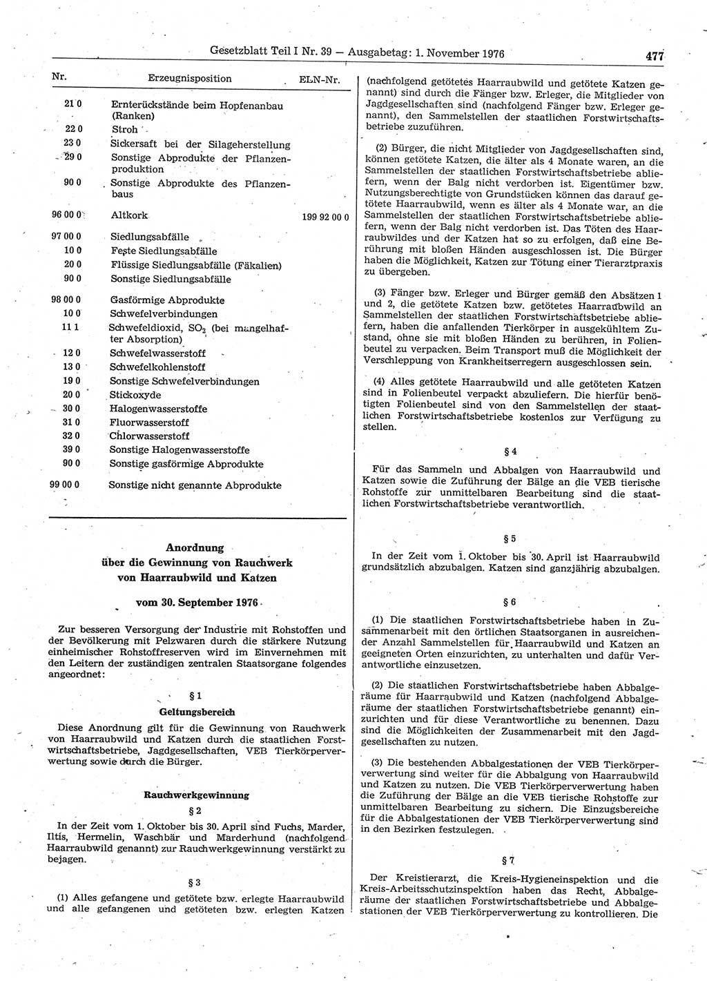 Gesetzblatt (GBl.) der Deutschen Demokratischen Republik (DDR) Teil Ⅰ 1976, Seite 477 (GBl. DDR Ⅰ 1976, S. 477)