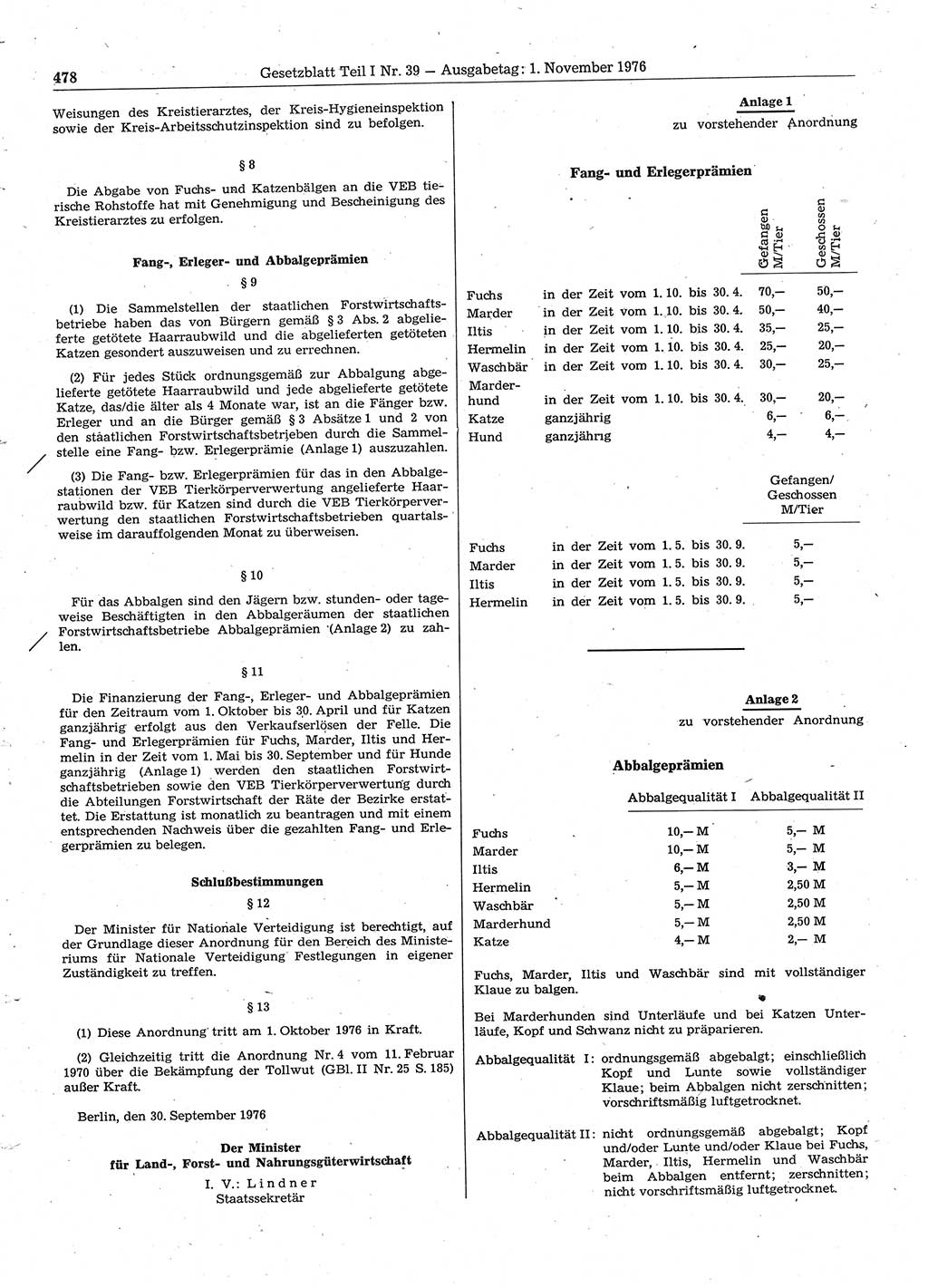 Gesetzblatt (GBl.) der Deutschen Demokratischen Republik (DDR) Teil Ⅰ 1976, Seite 478 (GBl. DDR Ⅰ 1976, S. 478)