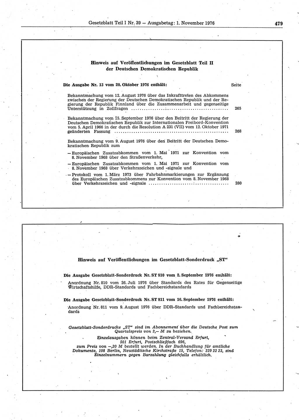 Gesetzblatt (GBl.) der Deutschen Demokratischen Republik (DDR) Teil Ⅰ 1976, Seite 479 (GBl. DDR Ⅰ 1976, S. 479)