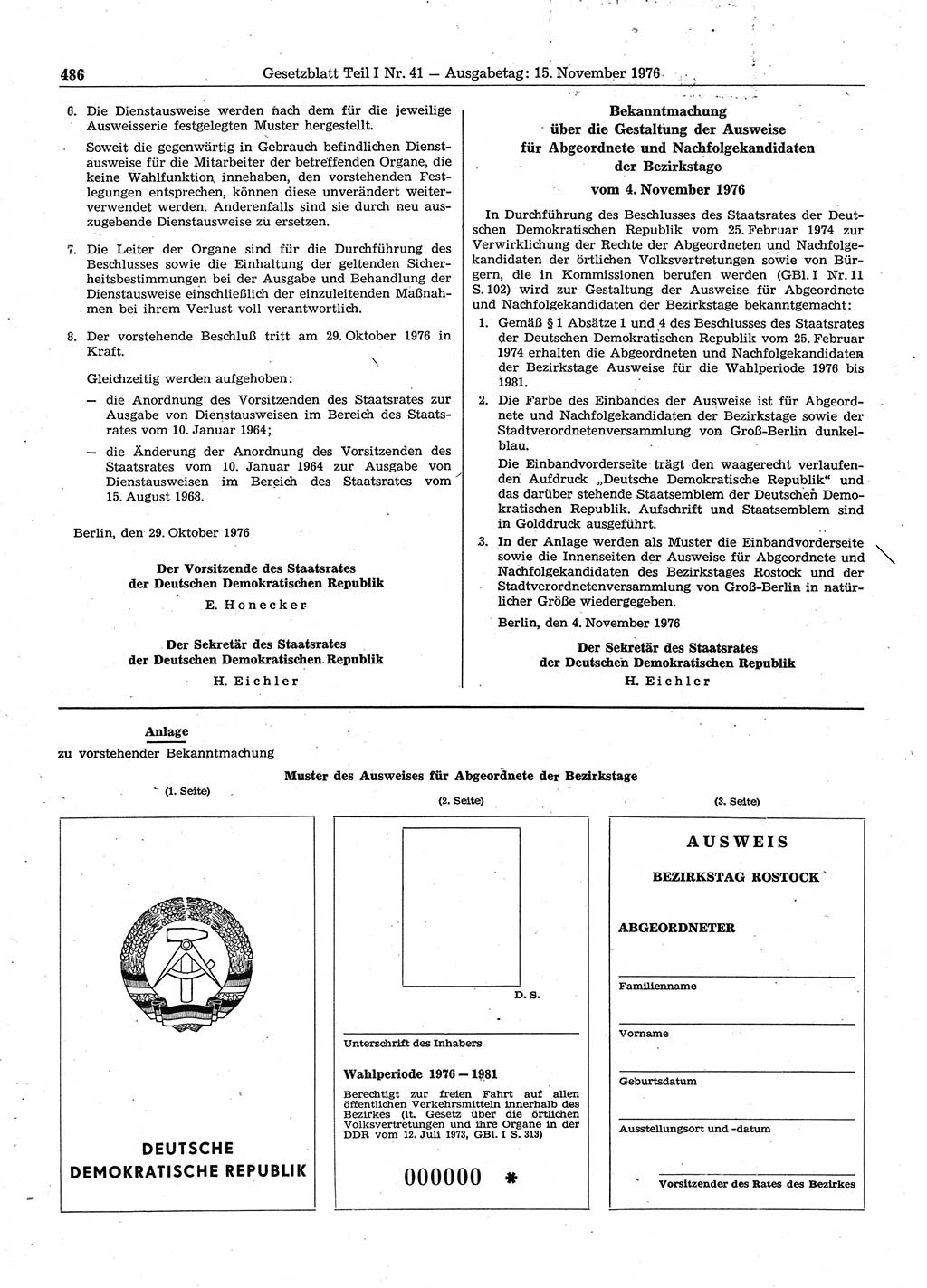 Gesetzblatt (GBl.) der Deutschen Demokratischen Republik (DDR) Teil Ⅰ 1976, Seite 486 (GBl. DDR Ⅰ 1976, S. 486)