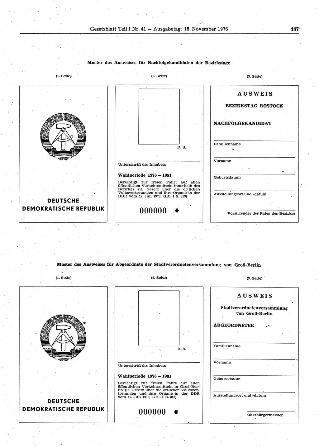 Gesetzblatt (GBl.) der Deutschen Demokratischen Republik (DDR) Teil Ⅰ 1976, Seite 487 (GBl. DDR Ⅰ 1976, S. 487)