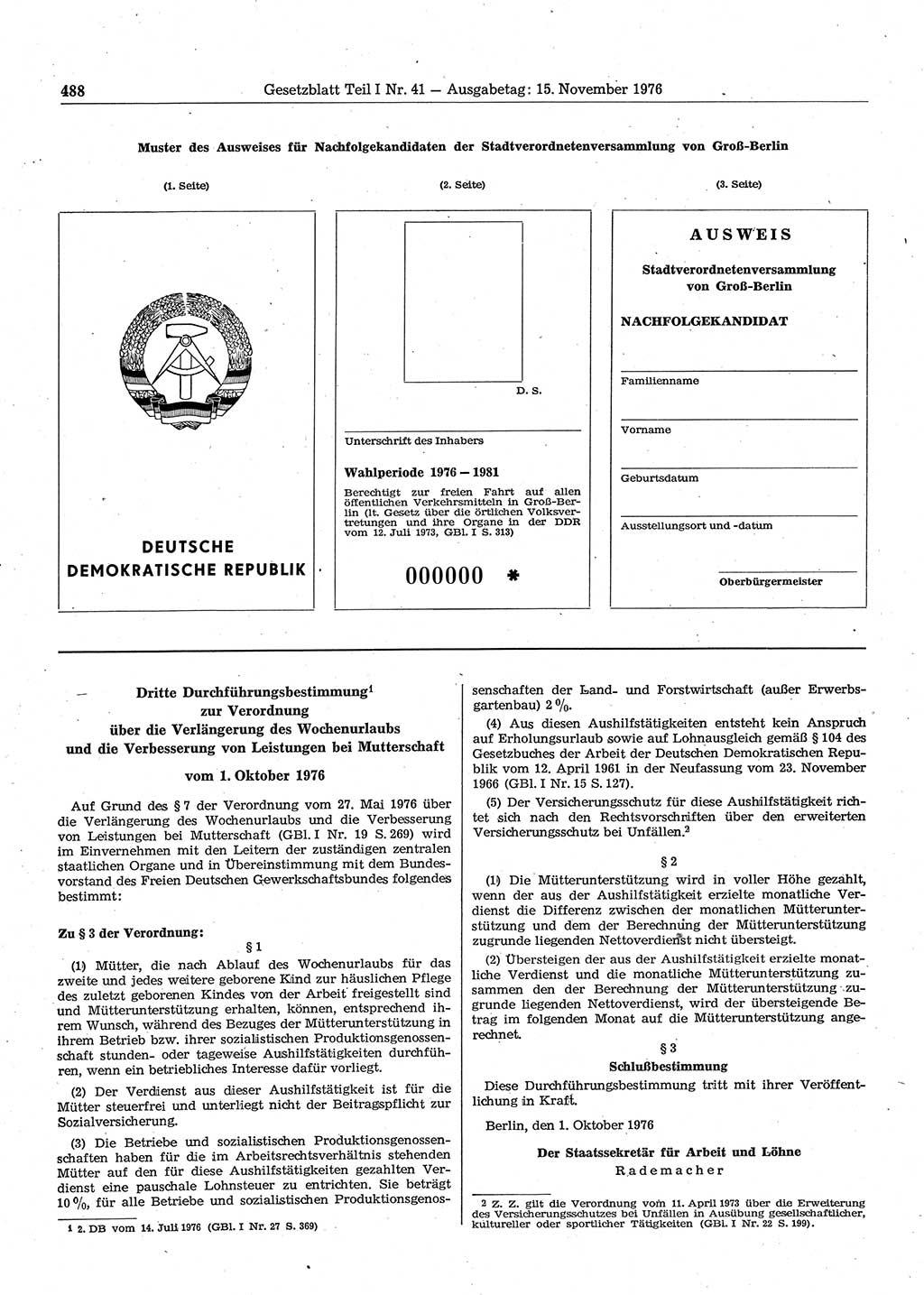 Gesetzblatt (GBl.) der Deutschen Demokratischen Republik (DDR) Teil Ⅰ 1976, Seite 488 (GBl. DDR Ⅰ 1976, S. 488)