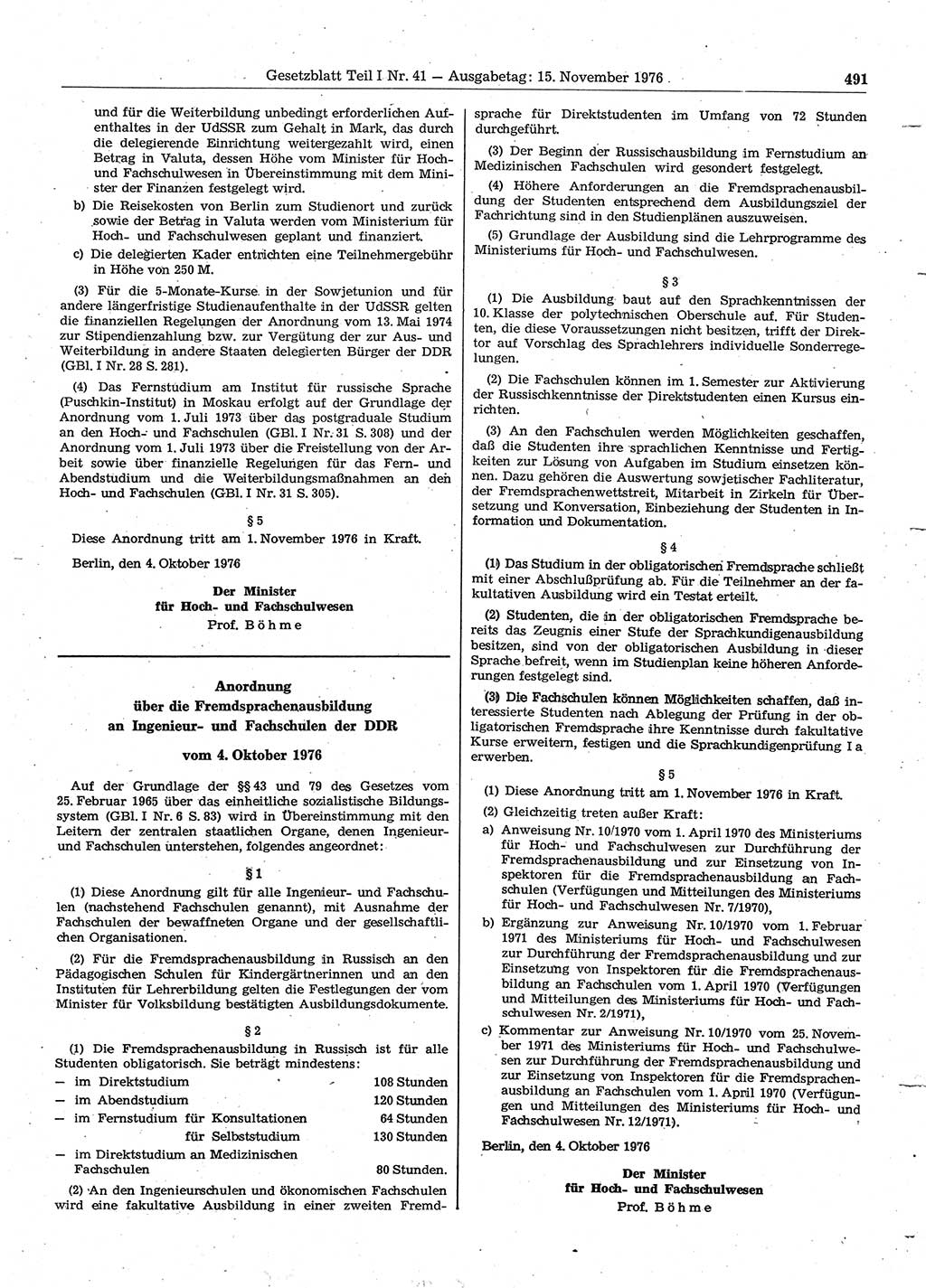 Gesetzblatt (GBl.) der Deutschen Demokratischen Republik (DDR) Teil Ⅰ 1976, Seite 491 (GBl. DDR Ⅰ 1976, S. 491)