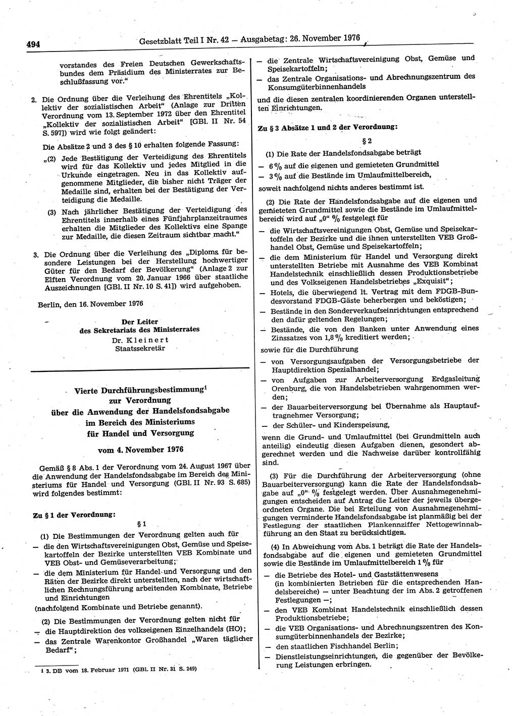 Gesetzblatt (GBl.) der Deutschen Demokratischen Republik (DDR) Teil Ⅰ 1976, Seite 494 (GBl. DDR Ⅰ 1976, S. 494)