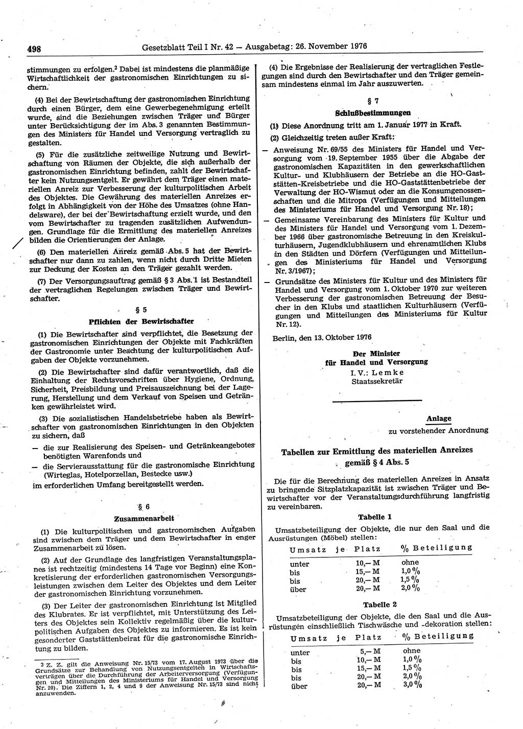 Gesetzblatt (GBl.) der Deutschen Demokratischen Republik (DDR) Teil Ⅰ 1976, Seite 498 (GBl. DDR Ⅰ 1976, S. 498)