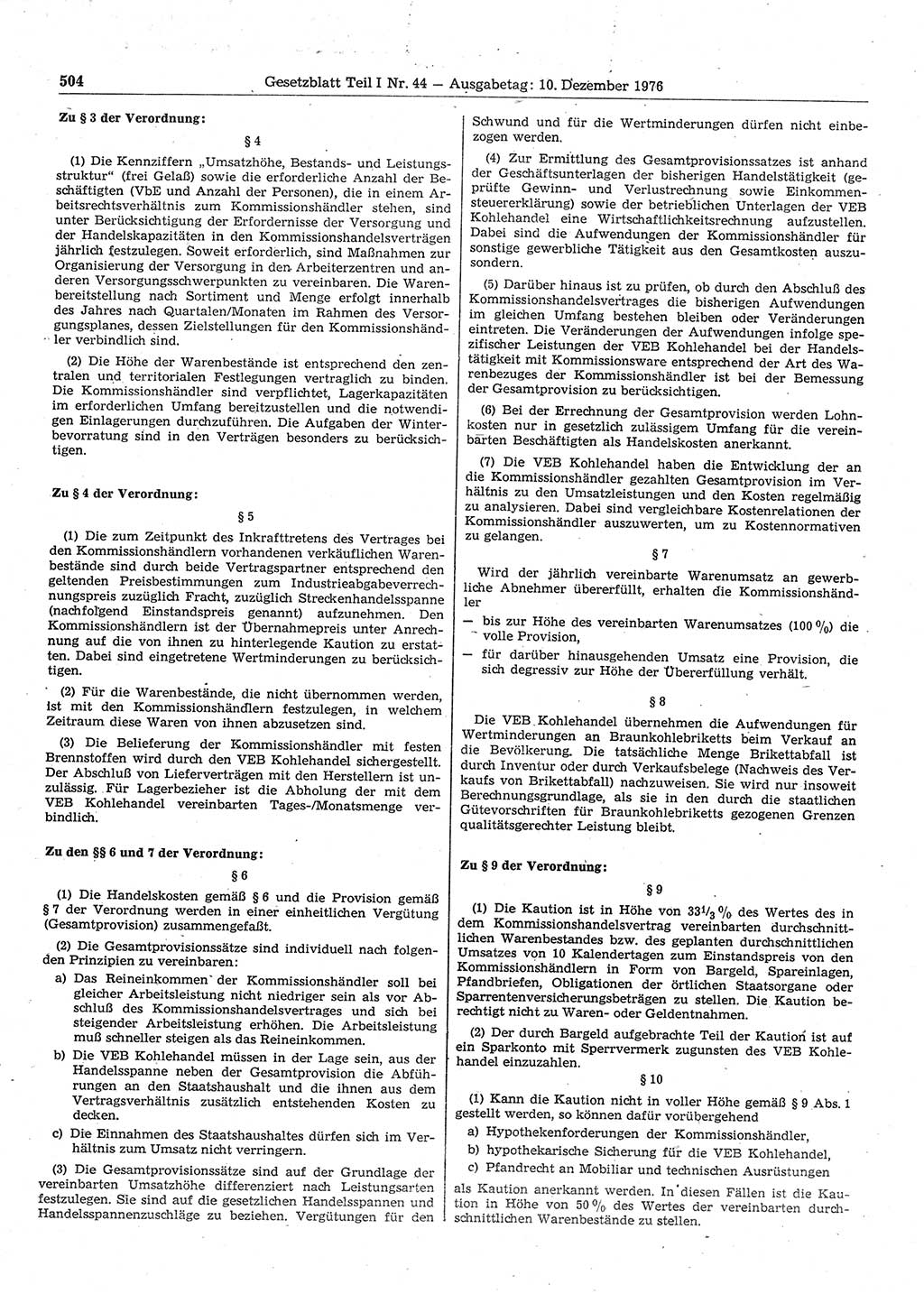 Gesetzblatt (GBl.) der Deutschen Demokratischen Republik (DDR) Teil Ⅰ 1976, Seite 504 (GBl. DDR Ⅰ 1976, S. 504)