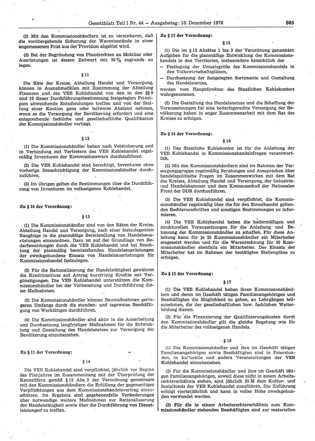 Gesetzblatt (GBl.) der Deutschen Demokratischen Republik (DDR) Teil Ⅰ 1976, Seite 505 (GBl. DDR Ⅰ 1976, S. 505)