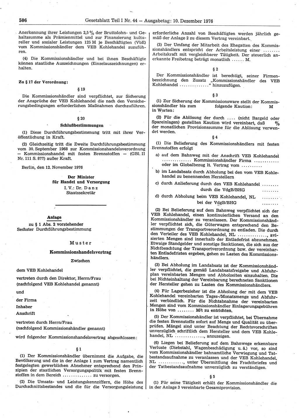 Gesetzblatt (GBl.) der Deutschen Demokratischen Republik (DDR) Teil Ⅰ 1976, Seite 506 (GBl. DDR Ⅰ 1976, S. 506)