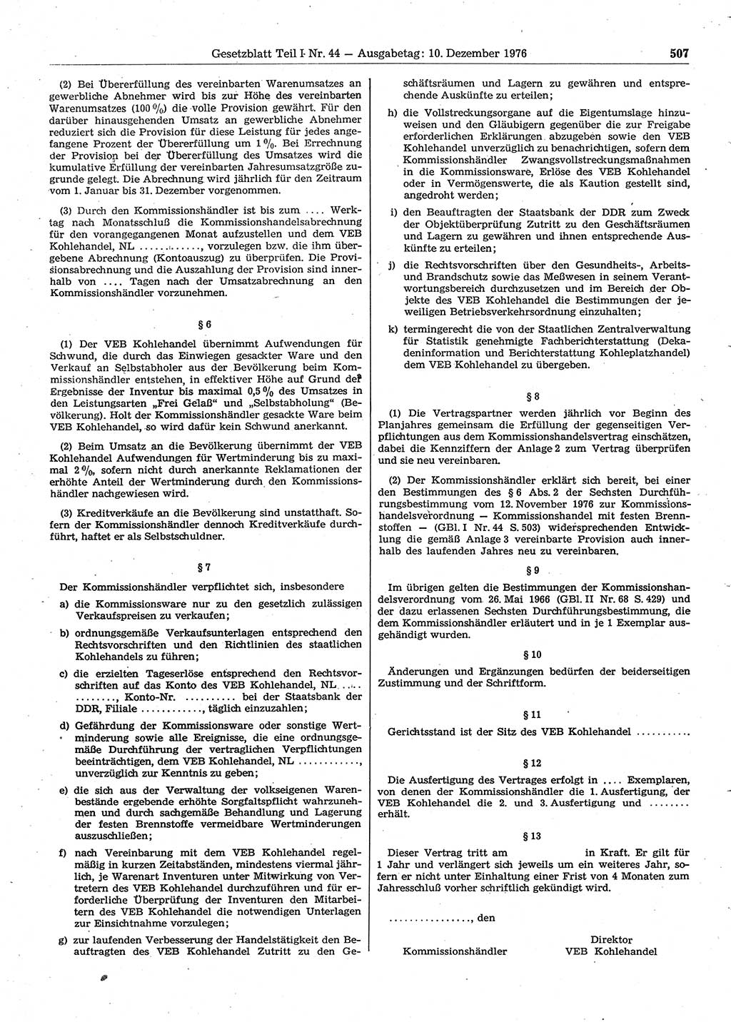 Gesetzblatt (GBl.) der Deutschen Demokratischen Republik (DDR) Teil Ⅰ 1976, Seite 507 (GBl. DDR Ⅰ 1976, S. 507)