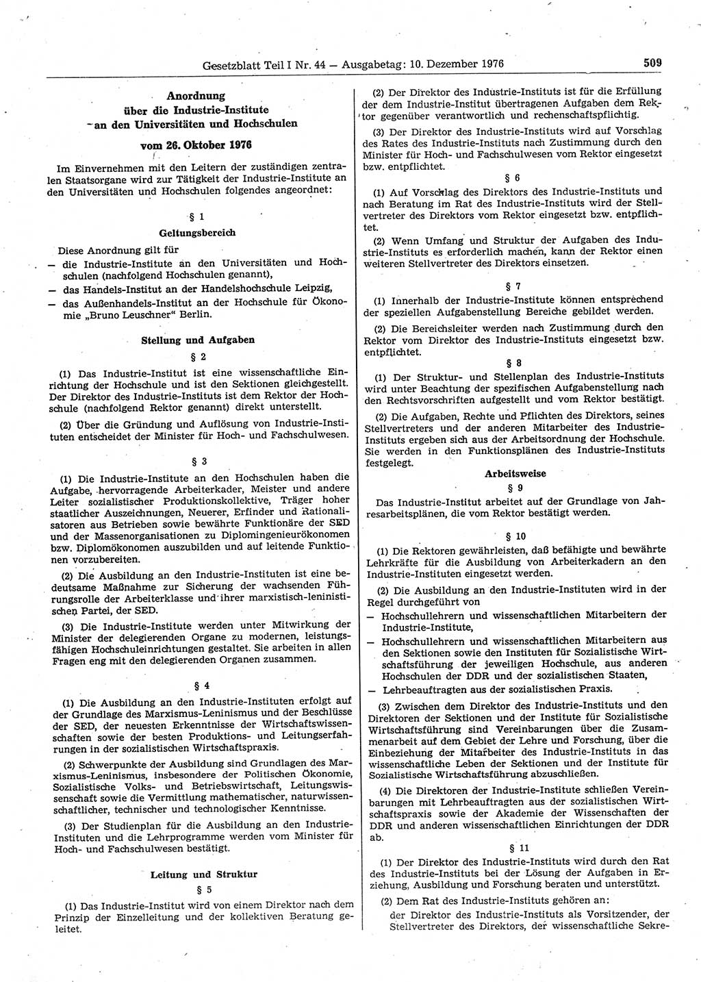 Gesetzblatt (GBl.) der Deutschen Demokratischen Republik (DDR) Teil Ⅰ 1976, Seite 509 (GBl. DDR Ⅰ 1976, S. 509)