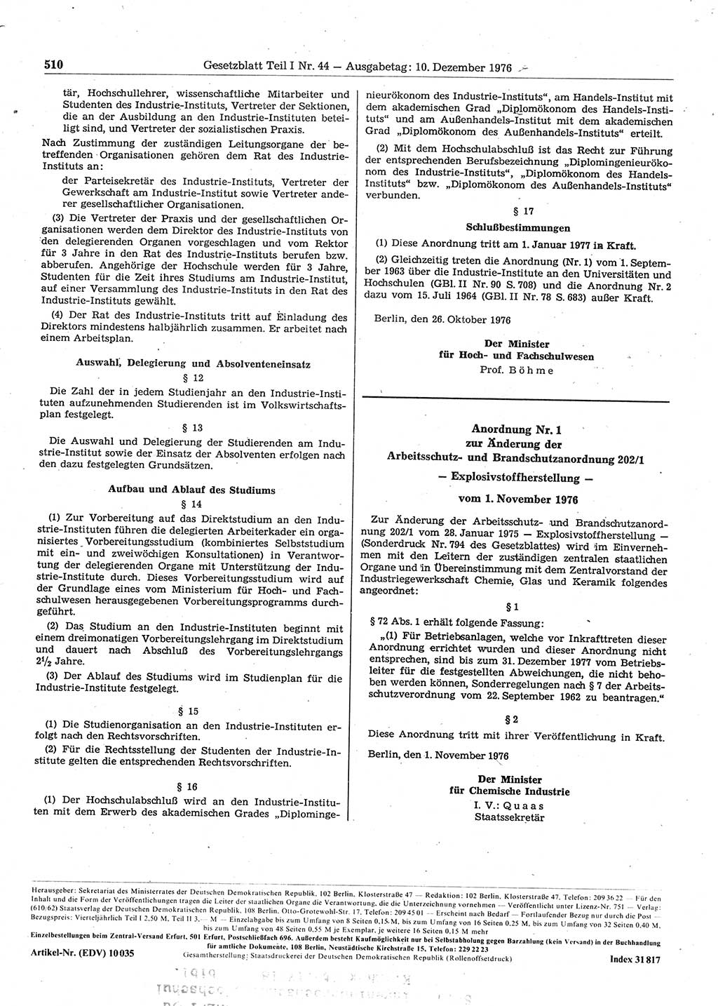 Gesetzblatt (GBl.) der Deutschen Demokratischen Republik (DDR) Teil Ⅰ 1976, Seite 510 (GBl. DDR Ⅰ 1976, S. 510)