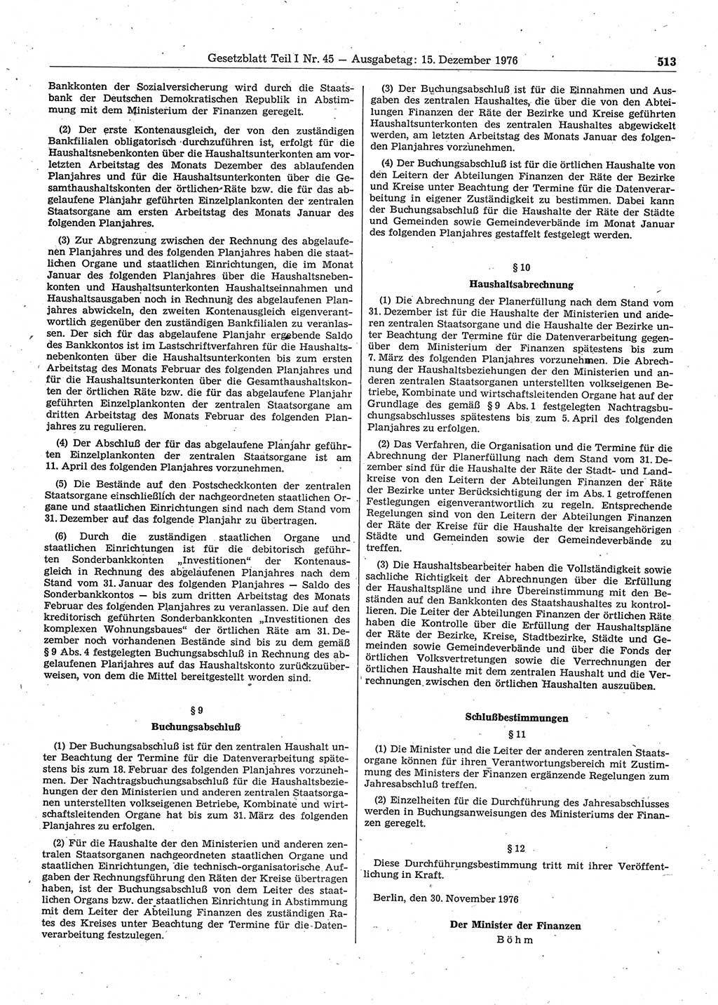 Gesetzblatt (GBl.) der Deutschen Demokratischen Republik (DDR) Teil Ⅰ 1976, Seite 513 (GBl. DDR Ⅰ 1976, S. 513)