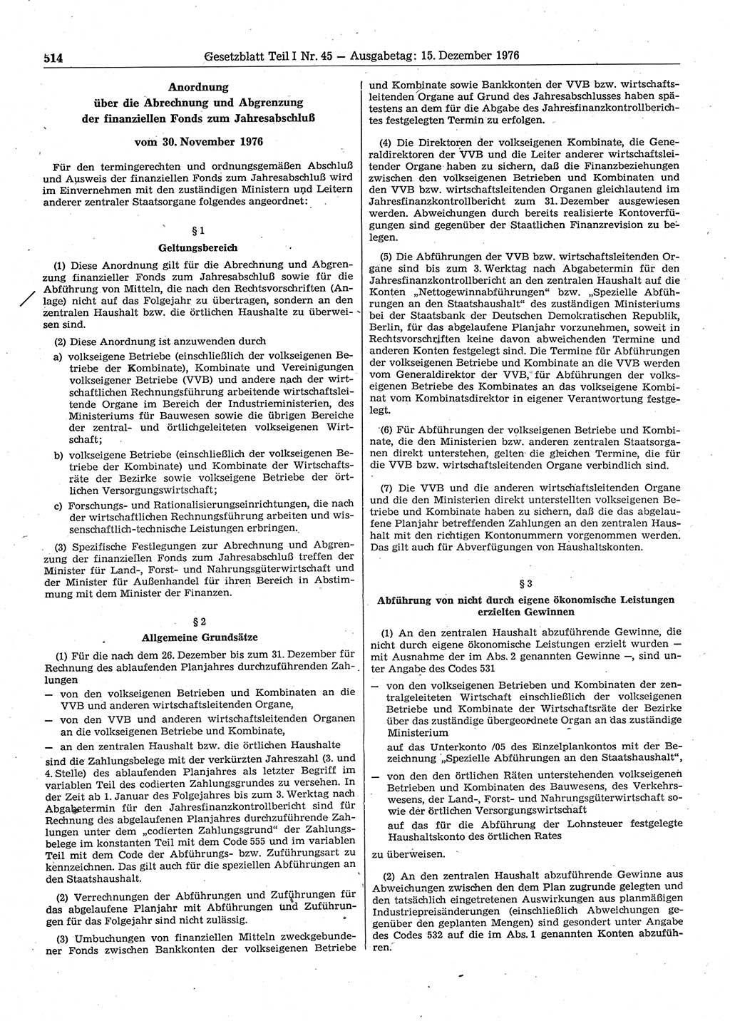 Gesetzblatt (GBl.) der Deutschen Demokratischen Republik (DDR) Teil Ⅰ 1976, Seite 514 (GBl. DDR Ⅰ 1976, S. 514)