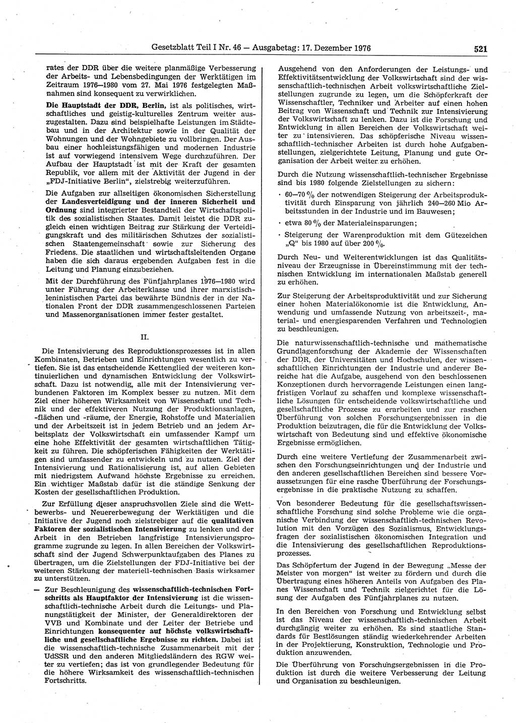 Gesetzblatt (GBl.) der Deutschen Demokratischen Republik (DDR) Teil Ⅰ 1976, Seite 521 (GBl. DDR Ⅰ 1976, S. 521)