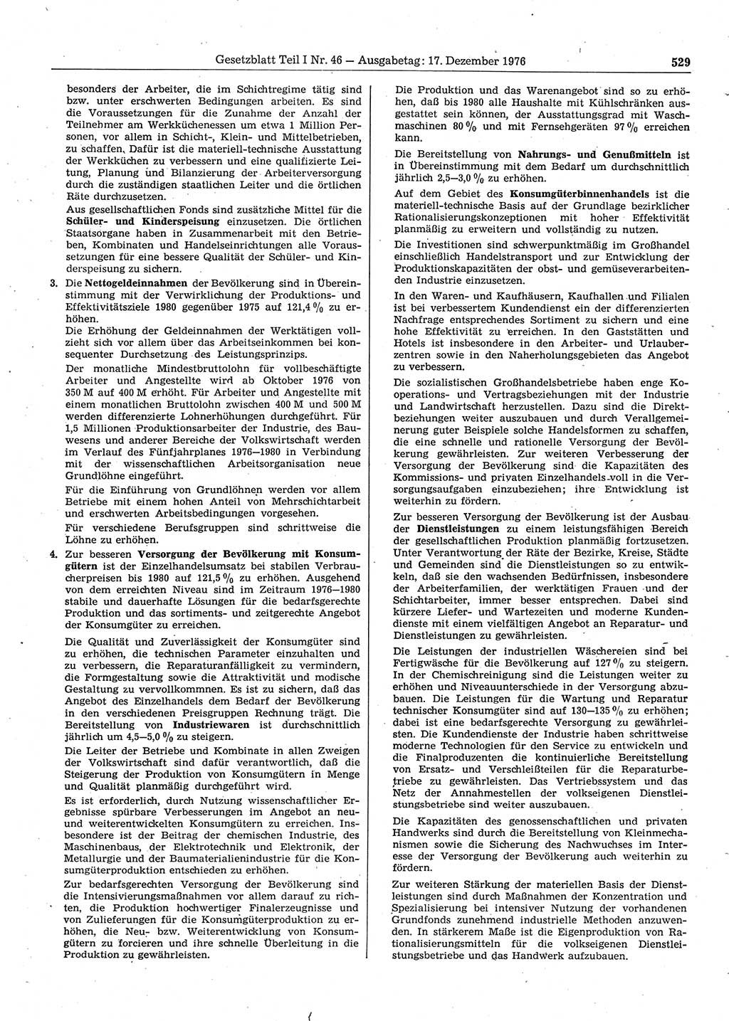 Gesetzblatt (GBl.) der Deutschen Demokratischen Republik (DDR) Teil Ⅰ 1976, Seite 529 (GBl. DDR Ⅰ 1976, S. 529)