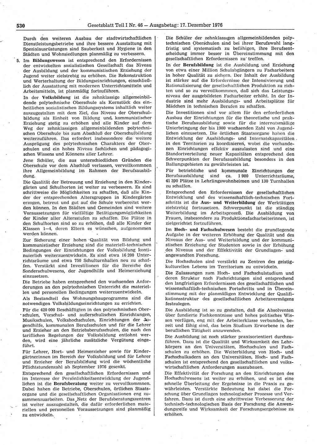Gesetzblatt (GBl.) der Deutschen Demokratischen Republik (DDR) Teil Ⅰ 1976, Seite 530 (GBl. DDR Ⅰ 1976, S. 530)