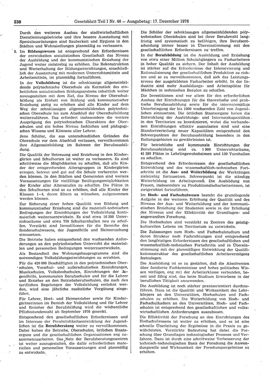 Gesetzblatt (GBl.) der Deutschen Demokratischen Republik (DDR) Teil Ⅰ 1976, Seite 530 (GBl. DDR Ⅰ 1976, S. 530)