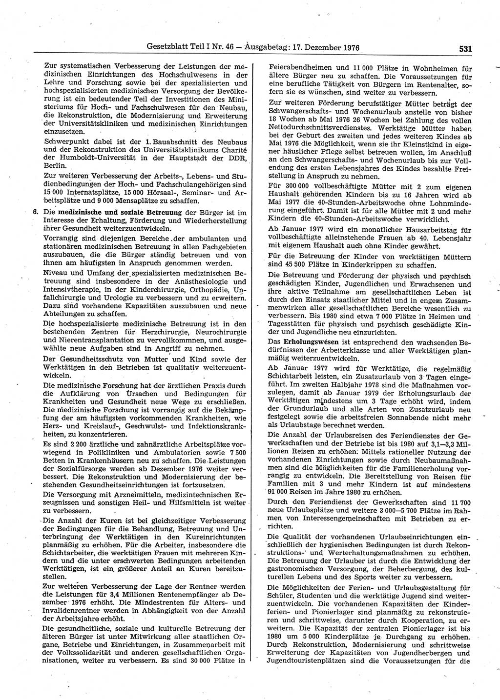 Gesetzblatt (GBl.) der Deutschen Demokratischen Republik (DDR) Teil Ⅰ 1976, Seite 531 (GBl. DDR Ⅰ 1976, S. 531)