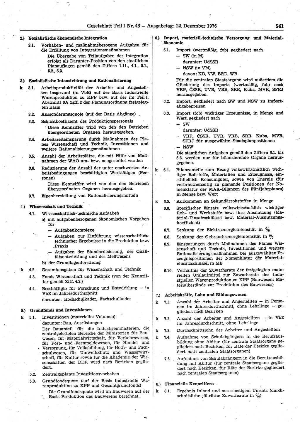 Gesetzblatt (GBl.) der Deutschen Demokratischen Republik (DDR) Teil Ⅰ 1976, Seite 541 (GBl. DDR Ⅰ 1976, S. 541)