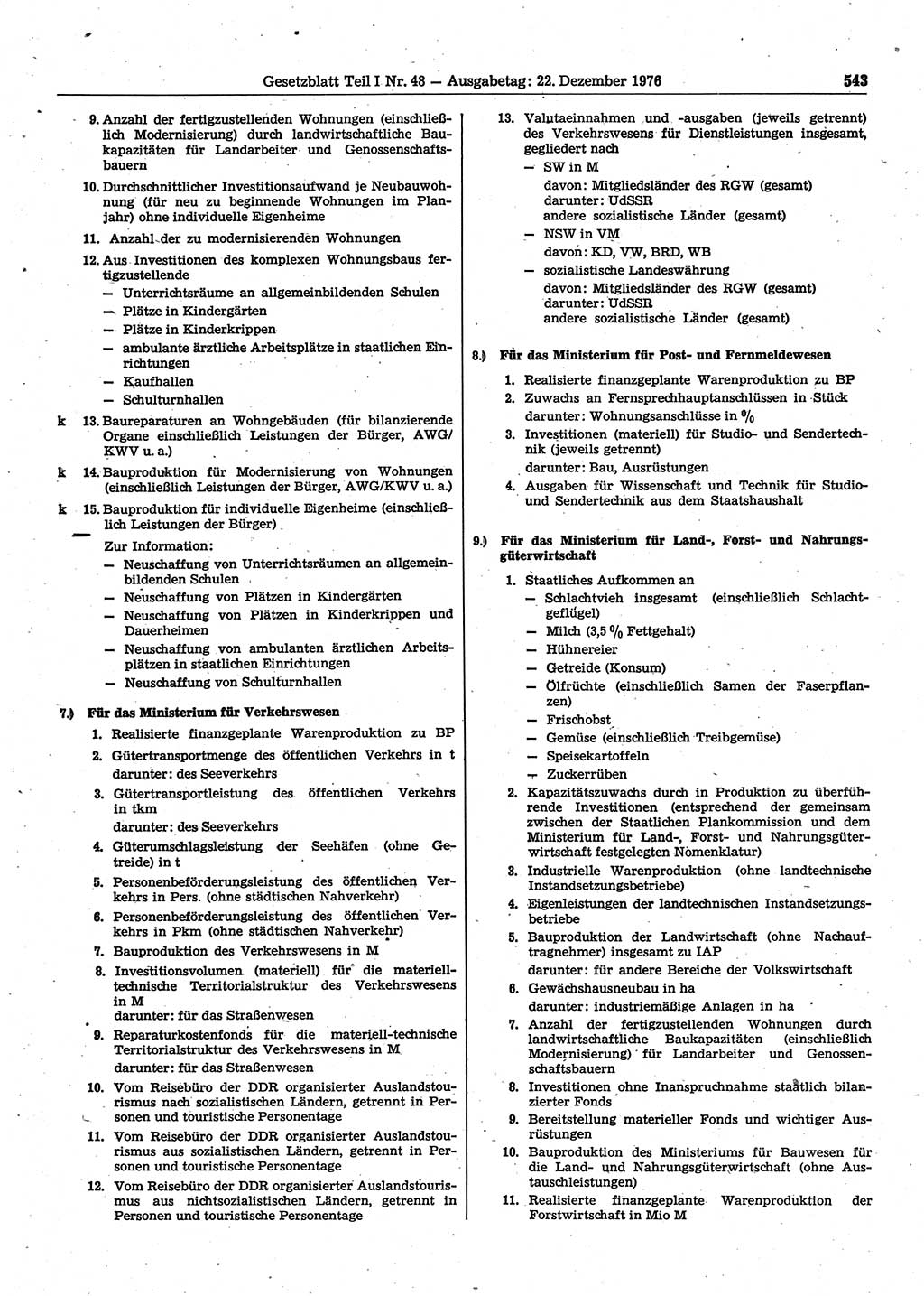 Gesetzblatt (GBl.) der Deutschen Demokratischen Republik (DDR) Teil Ⅰ 1976, Seite 543 (GBl. DDR Ⅰ 1976, S. 543)