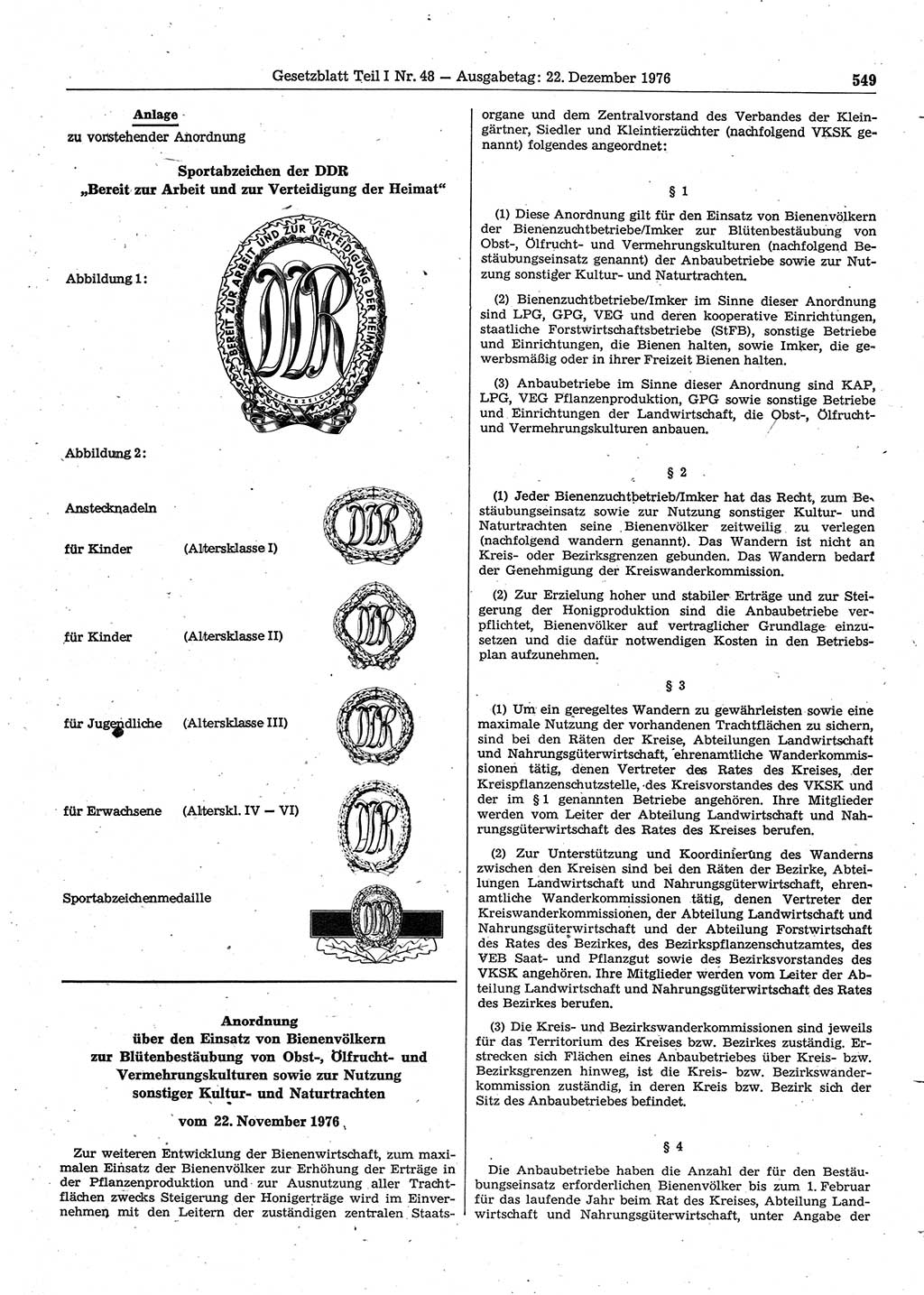 Gesetzblatt (GBl.) der Deutschen Demokratischen Republik (DDR) Teil Ⅰ 1976, Seite 549 (GBl. DDR Ⅰ 1976, S. 549)