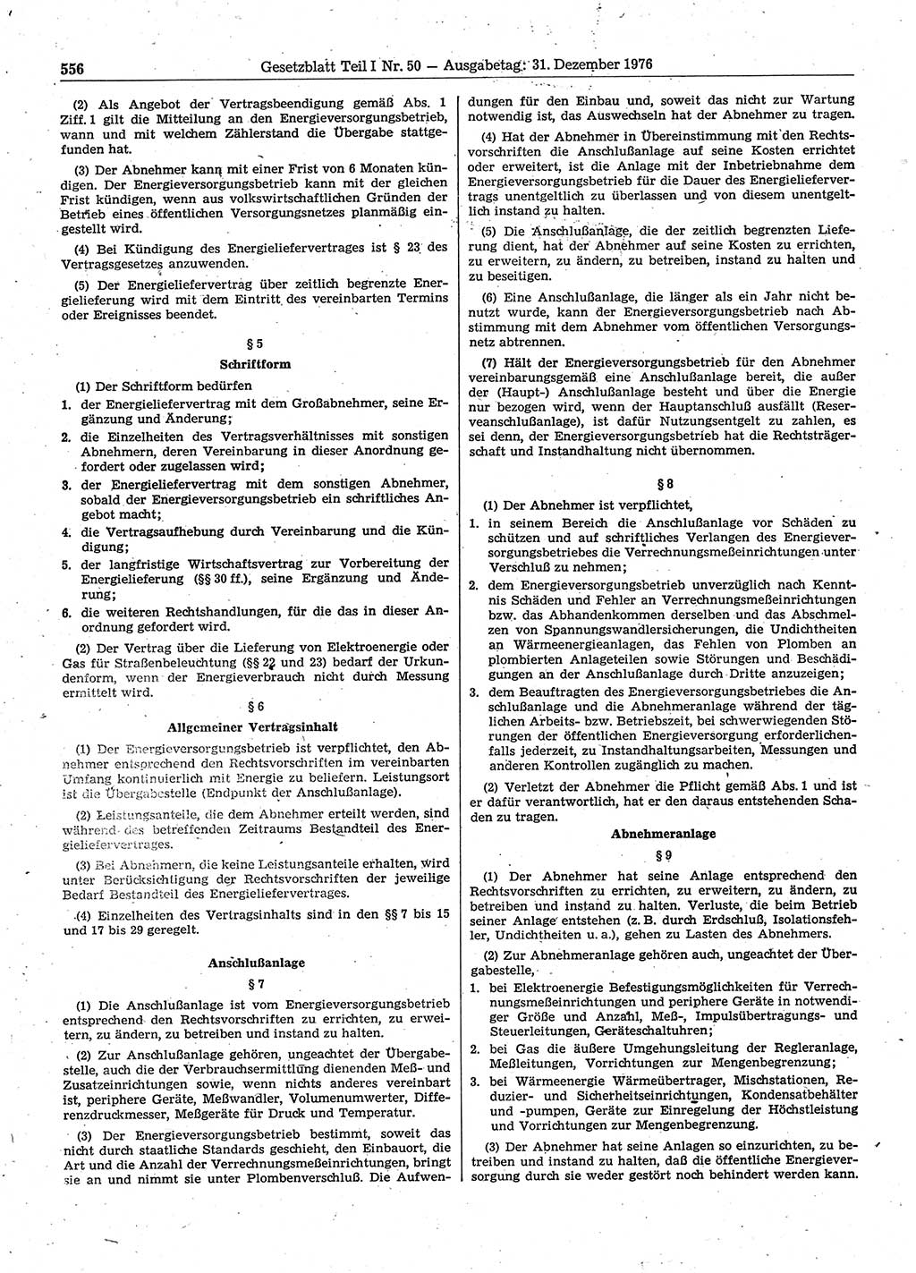 Gesetzblatt (GBl.) der Deutschen Demokratischen Republik (DDR) Teil Ⅰ 1976, Seite 556 (GBl. DDR Ⅰ 1976, S. 556)