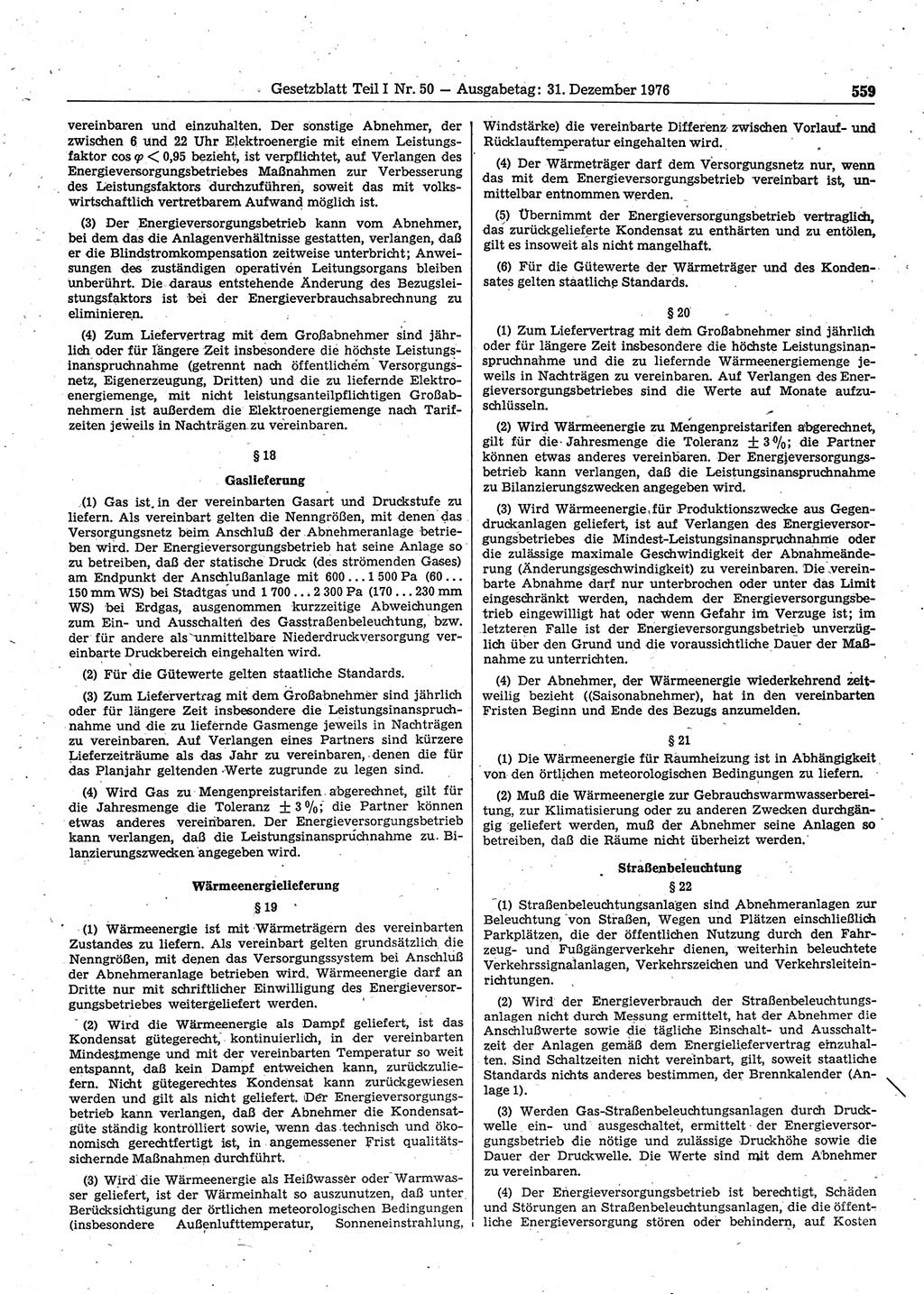 Gesetzblatt (GBl.) der Deutschen Demokratischen Republik (DDR) Teil Ⅰ 1976, Seite 559 (GBl. DDR Ⅰ 1976, S. 559)