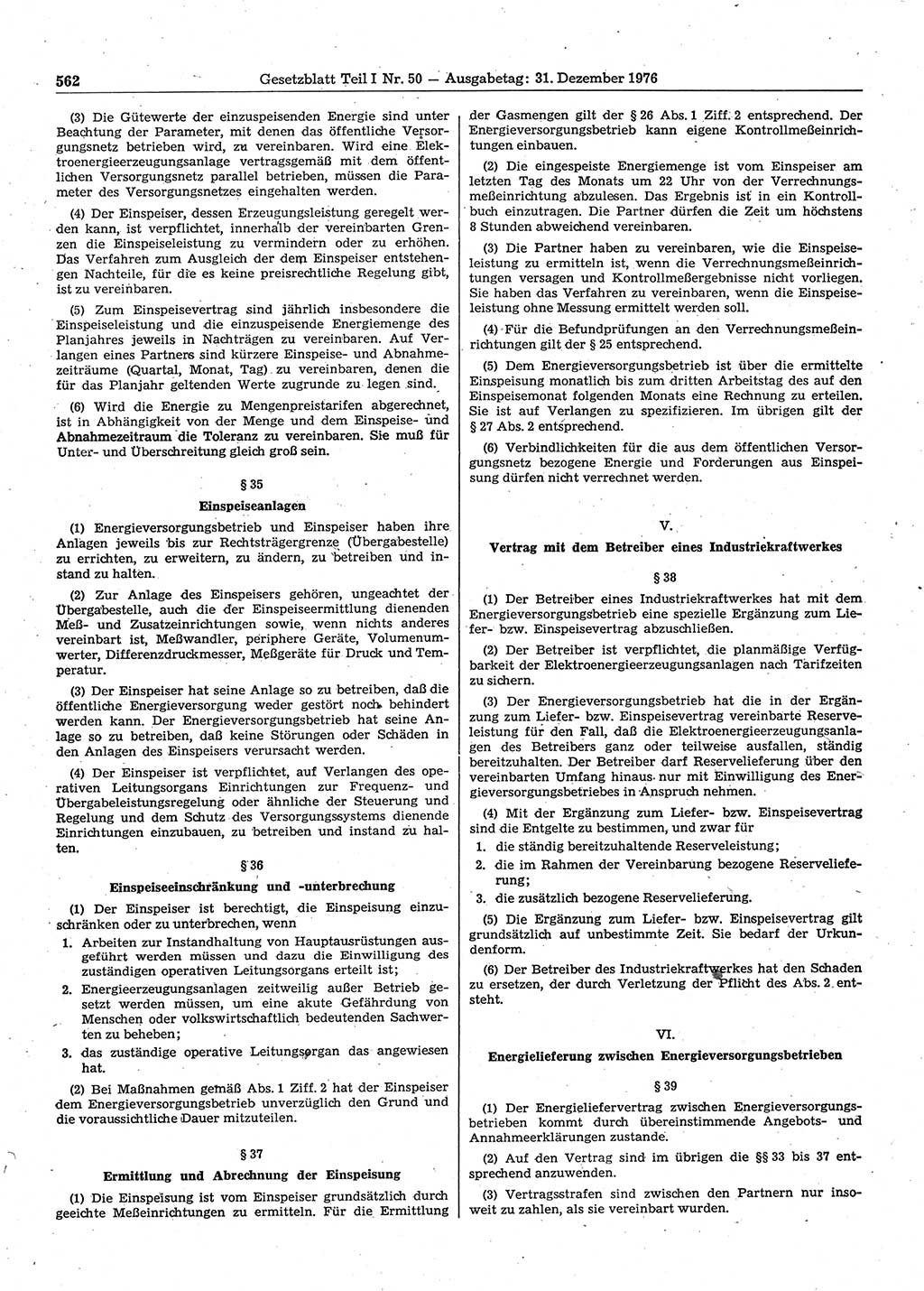 Gesetzblatt (GBl.) der Deutschen Demokratischen Republik (DDR) Teil Ⅰ 1976, Seite 562 (GBl. DDR Ⅰ 1976, S. 562)