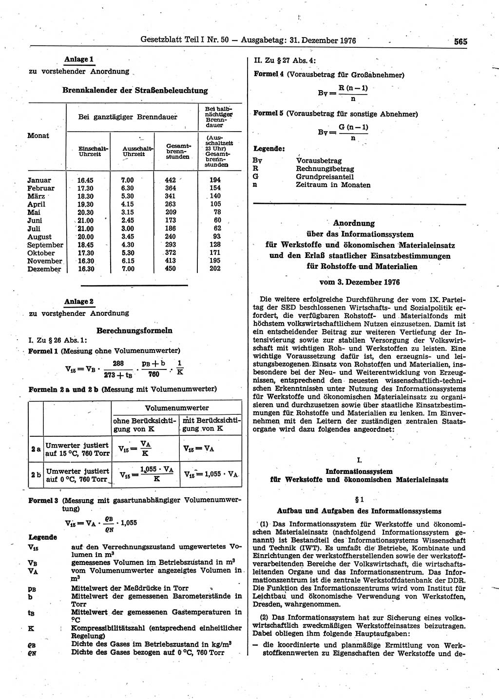 Gesetzblatt (GBl.) der Deutschen Demokratischen Republik (DDR) Teil Ⅰ 1976, Seite 565 (GBl. DDR Ⅰ 1976, S. 565)