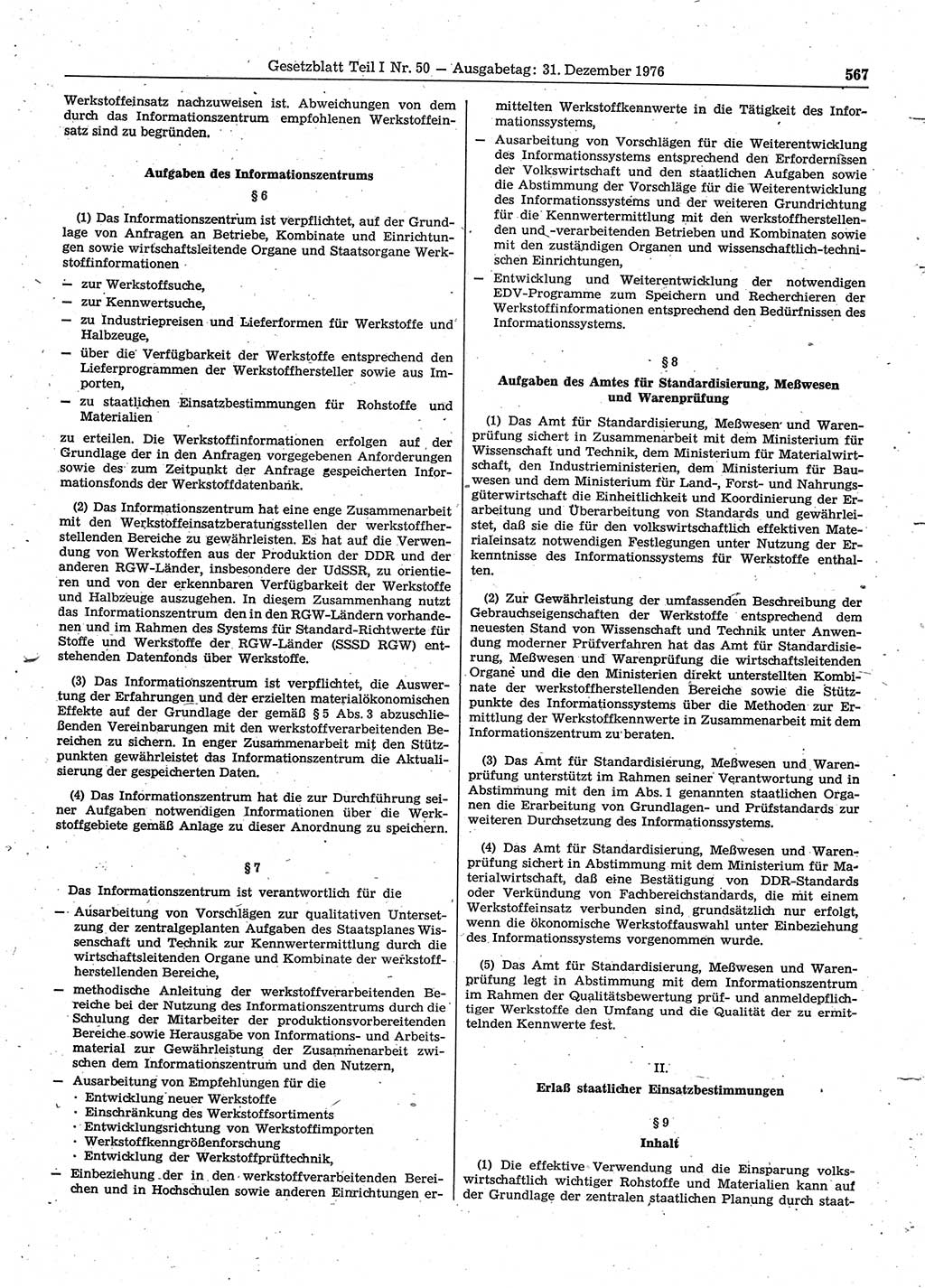 Gesetzblatt (GBl.) der Deutschen Demokratischen Republik (DDR) Teil Ⅰ 1976, Seite 567 (GBl. DDR Ⅰ 1976, S. 567)